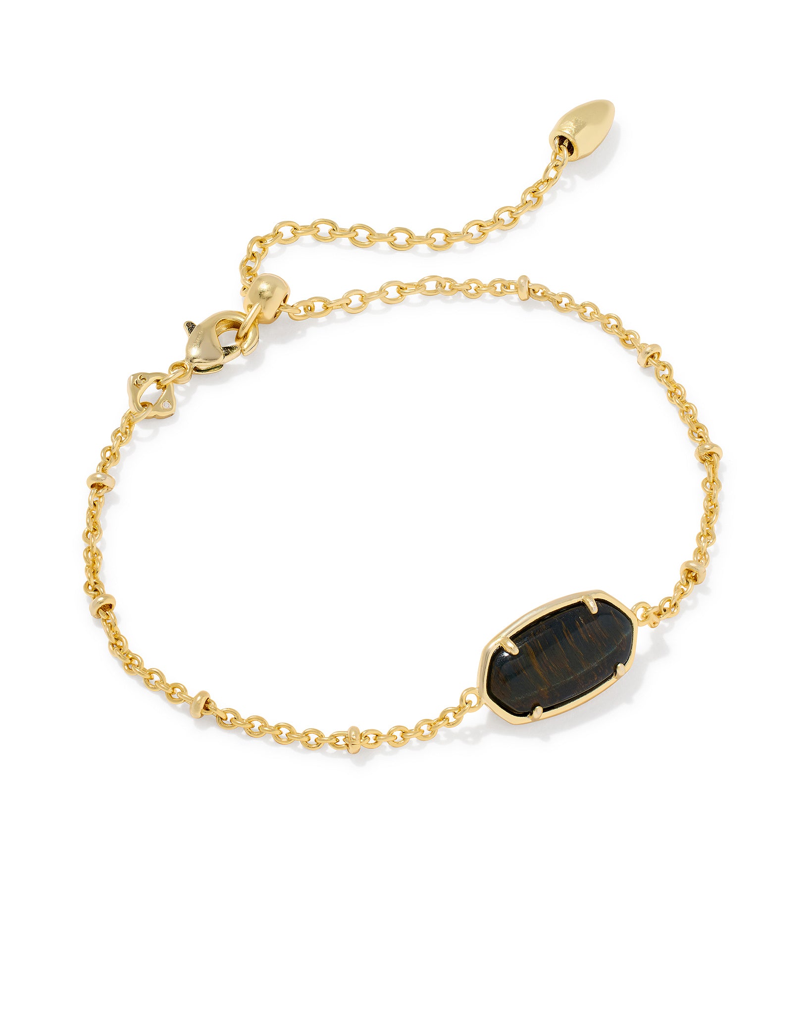 Kendra Scott Tiger Striped Elaina Oval Delicate Chain Bracelet in Dark Brown Hawks Eye and Gold Plated