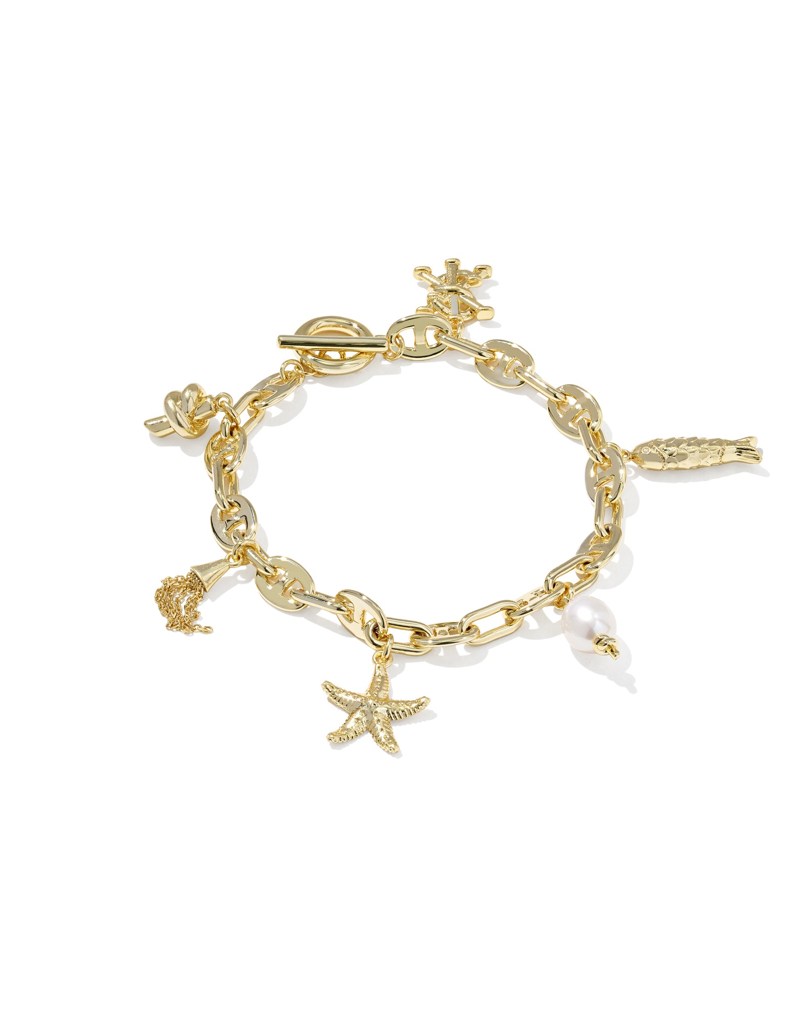 Kendra Scott Parker Chain Charm Bracelet in White Pearl and Gold Plated