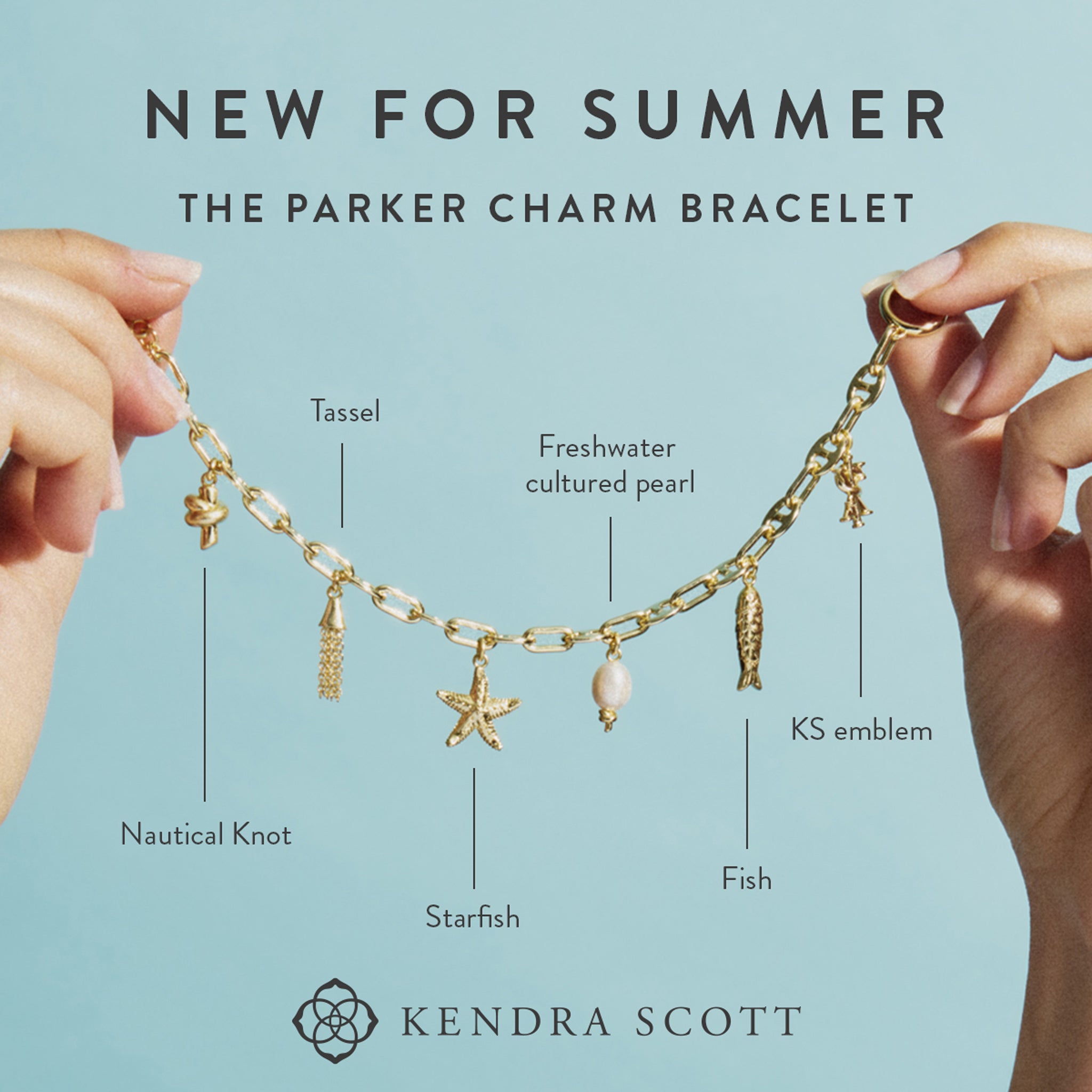 Kendra Scott Parker Chain Charm Bracelet in White Pearl and Vintage Silver Plated