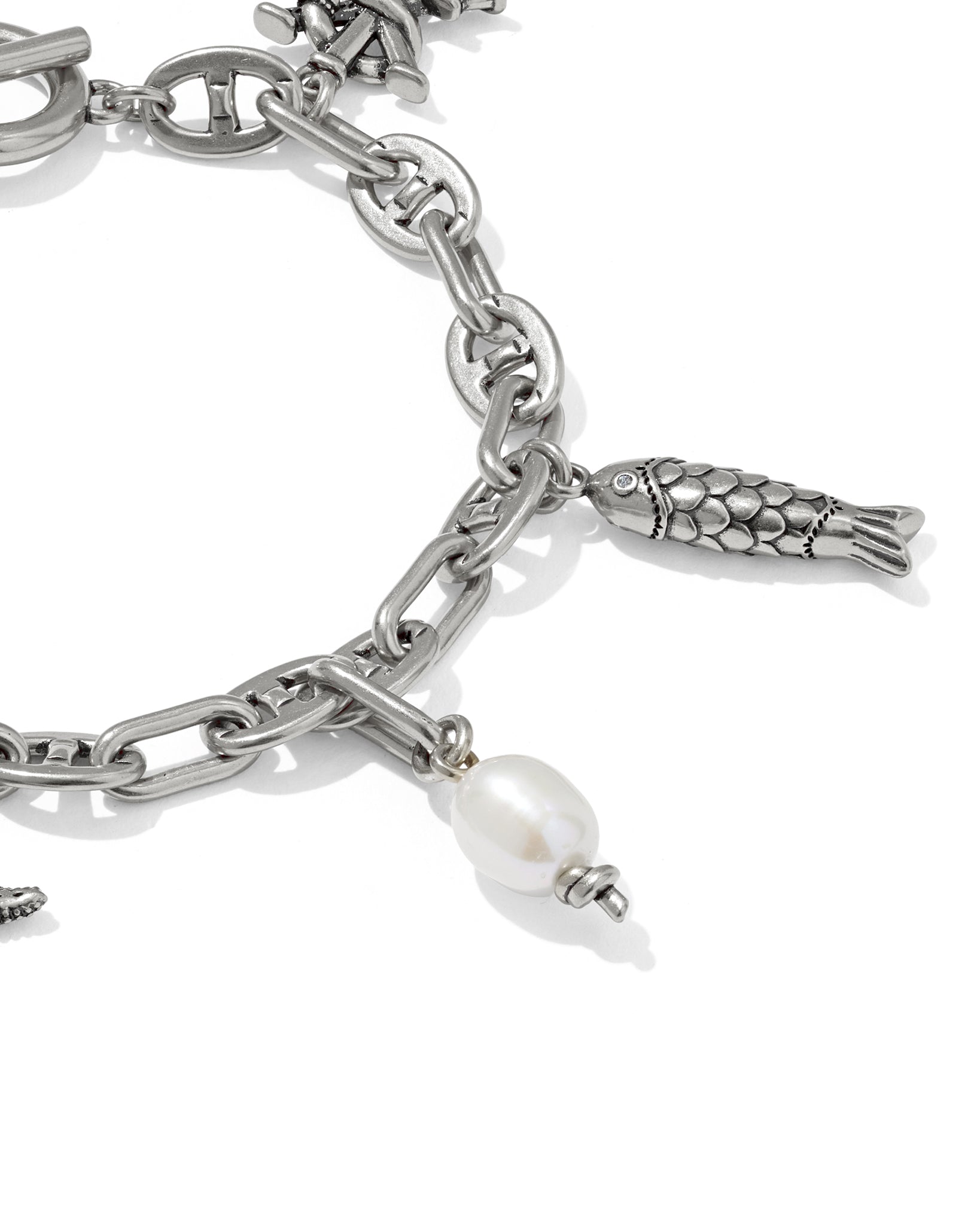 Kendra Scott Parker Chain Charm Bracelet in White Pearl and Vintage Silver Plated