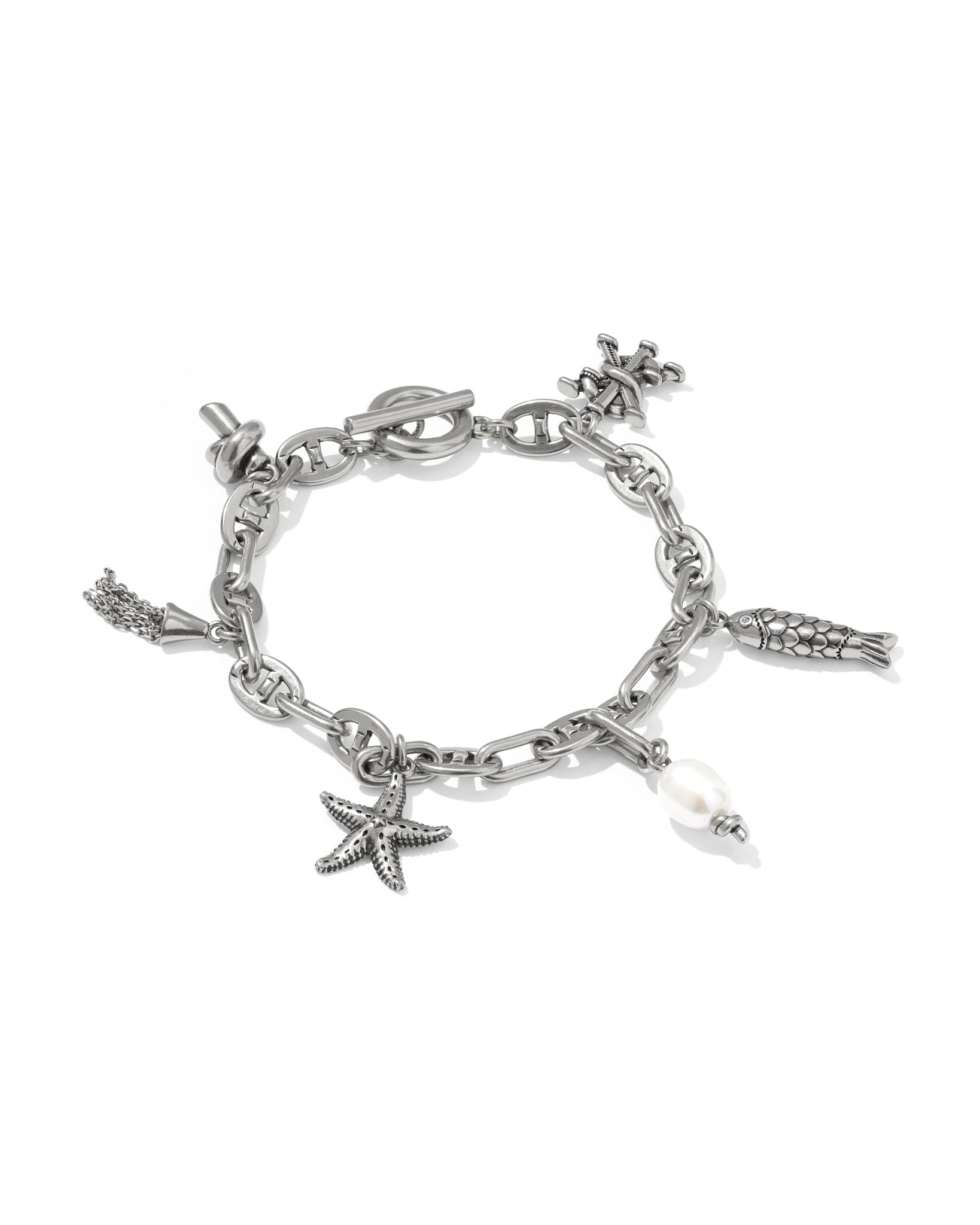 Kendra Scott Parker Chain Charm Bracelet in White Pearl and Vintage Silver Plated