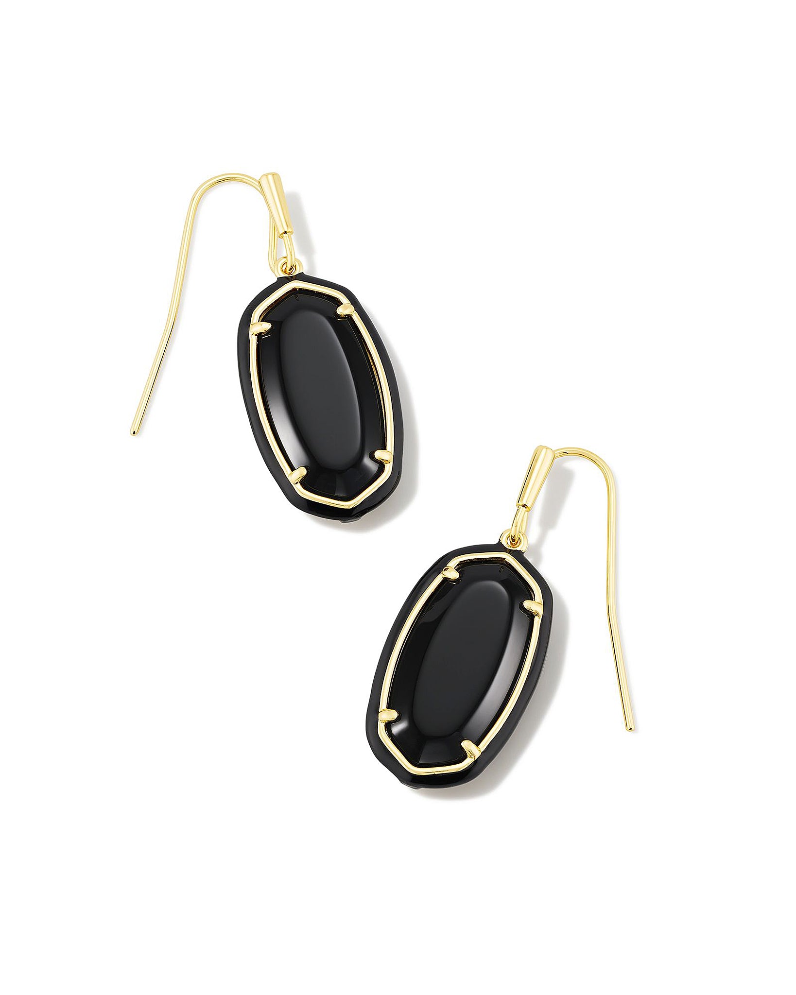 Kendra Scott Enamel Framed Dani Oval Dangle Earrings in Black Agate and Gold