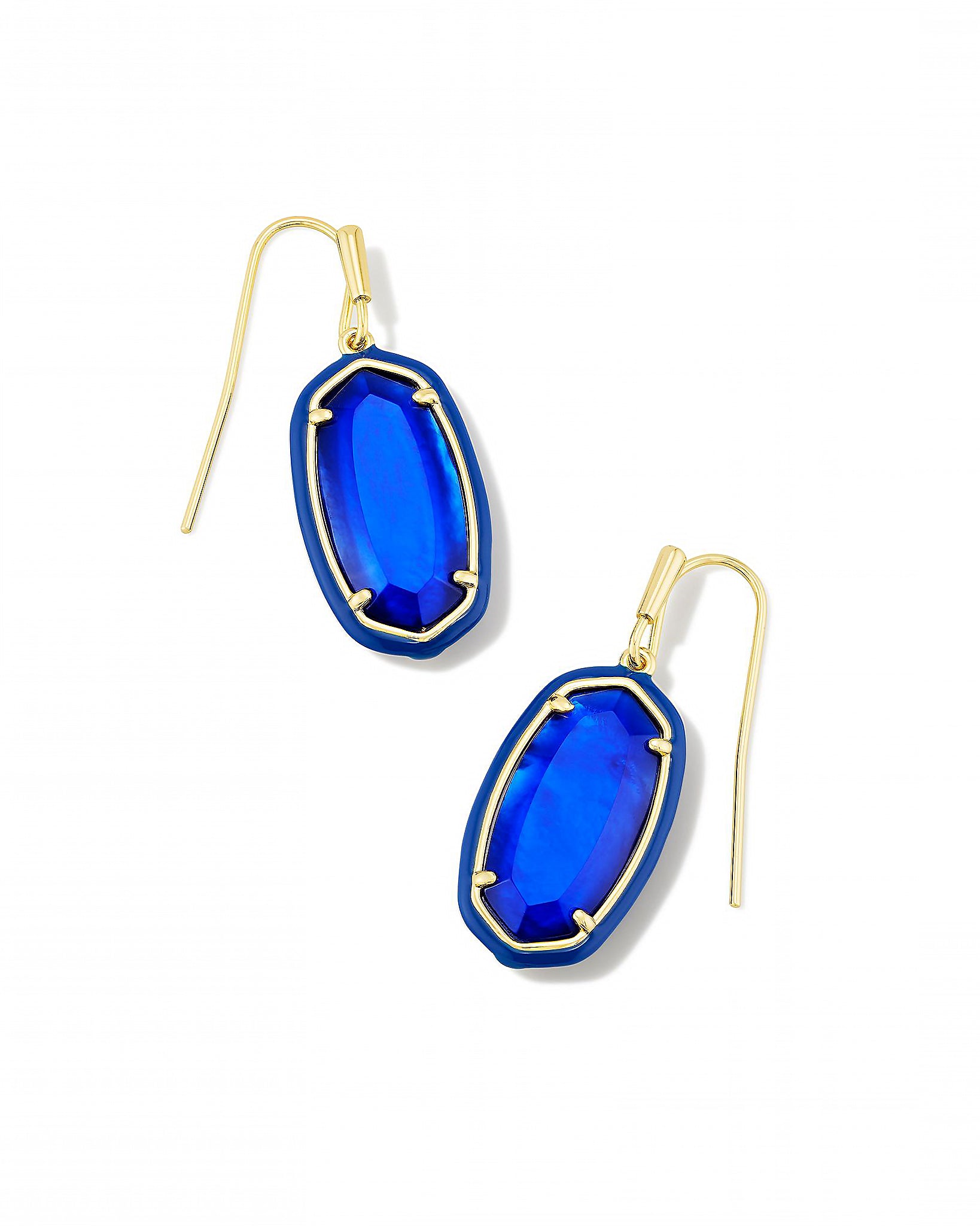 Kendra Scott Enamel Framed Dani Oval Dangle Earrings in Cobalt Blue Illusion and Gold