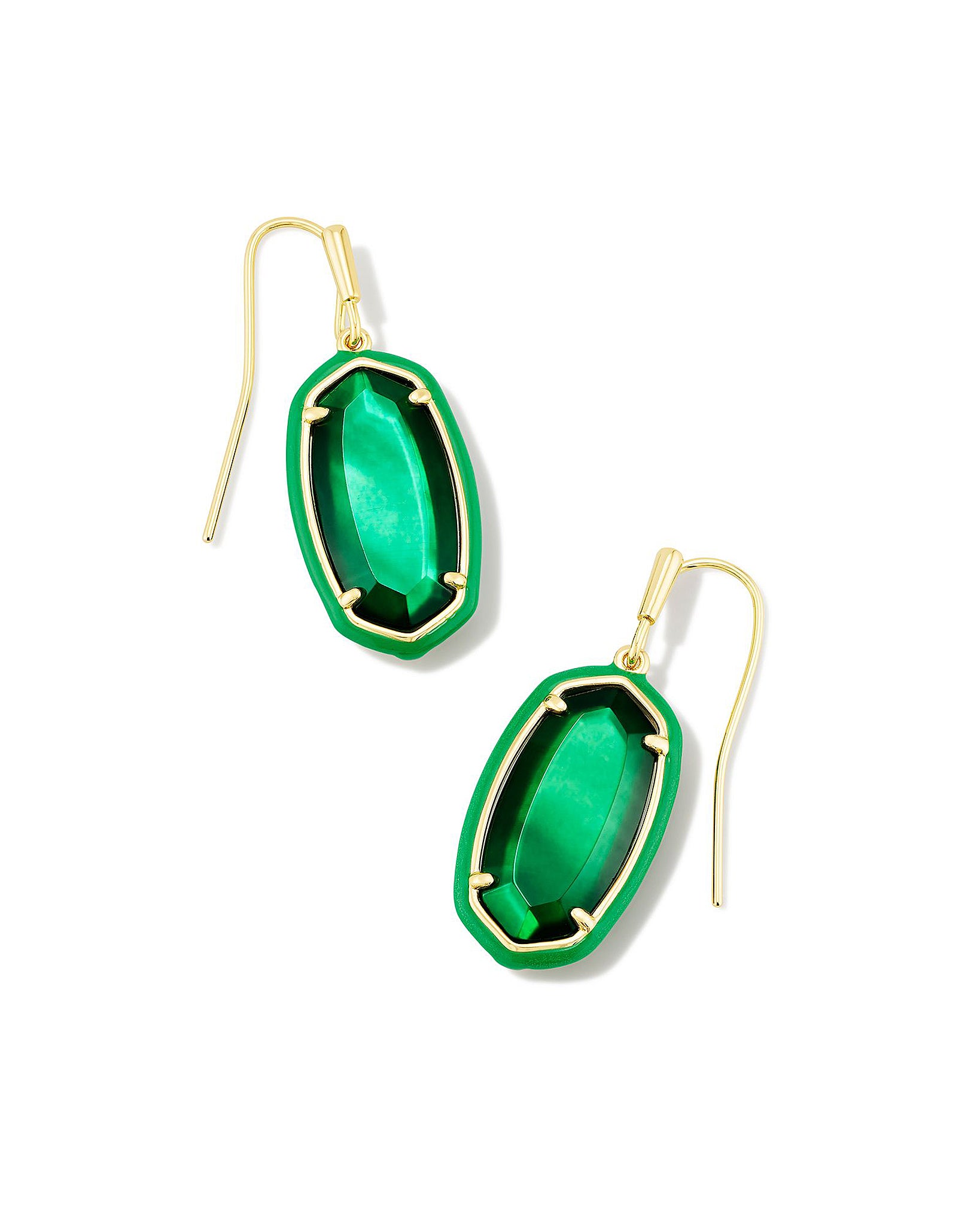 Kendra Scott Enamel Framed Dani Oval Dangle Earrings in Emerald Illusion and Gold