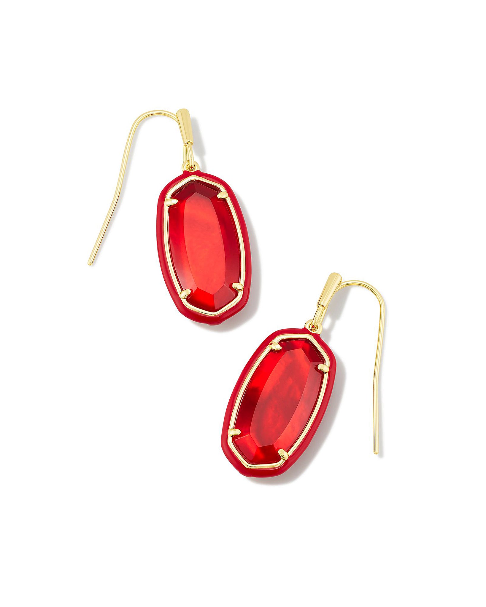 Kendra Scott Enamel Framed Dani Oval Dangle Earrings in Red Illusion and Gold