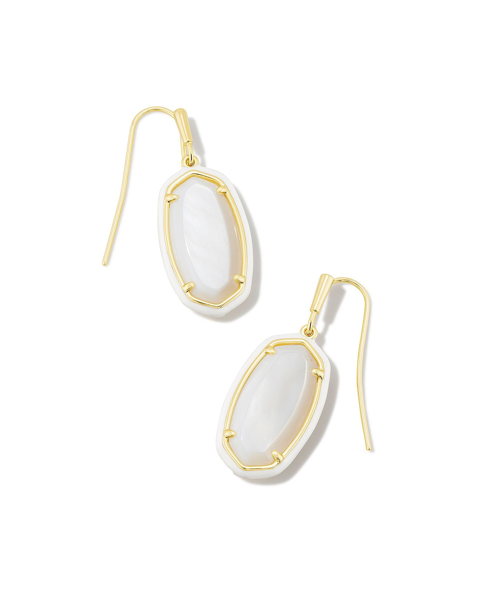 Kendra Scott Enamel Framed Dani Oval Dangle Earrings in White Mother of Pearl and Gold