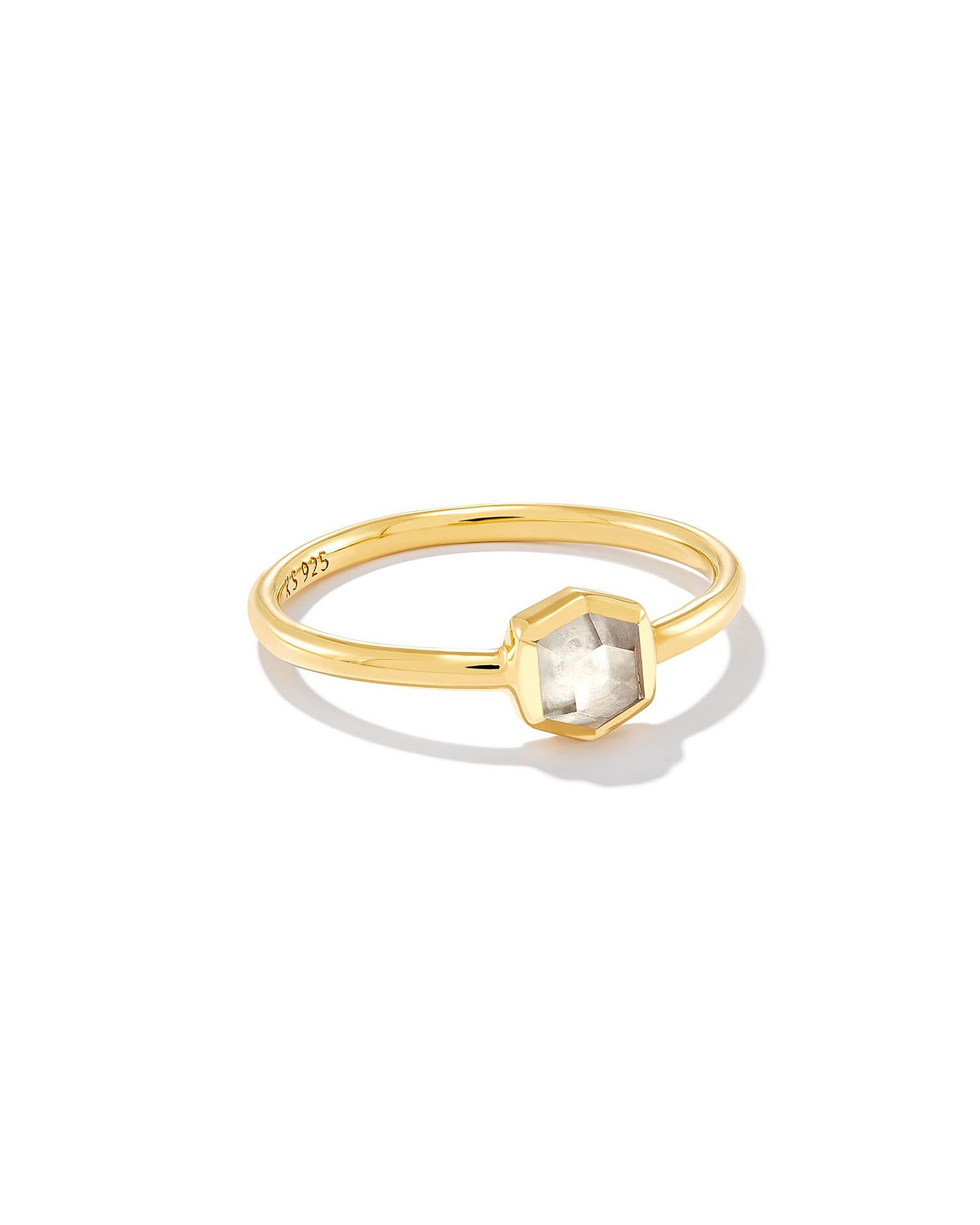 Kendra Scott Davie Band Ring in Clear Rock Crystal and 18k Gold Vermeil Size 6