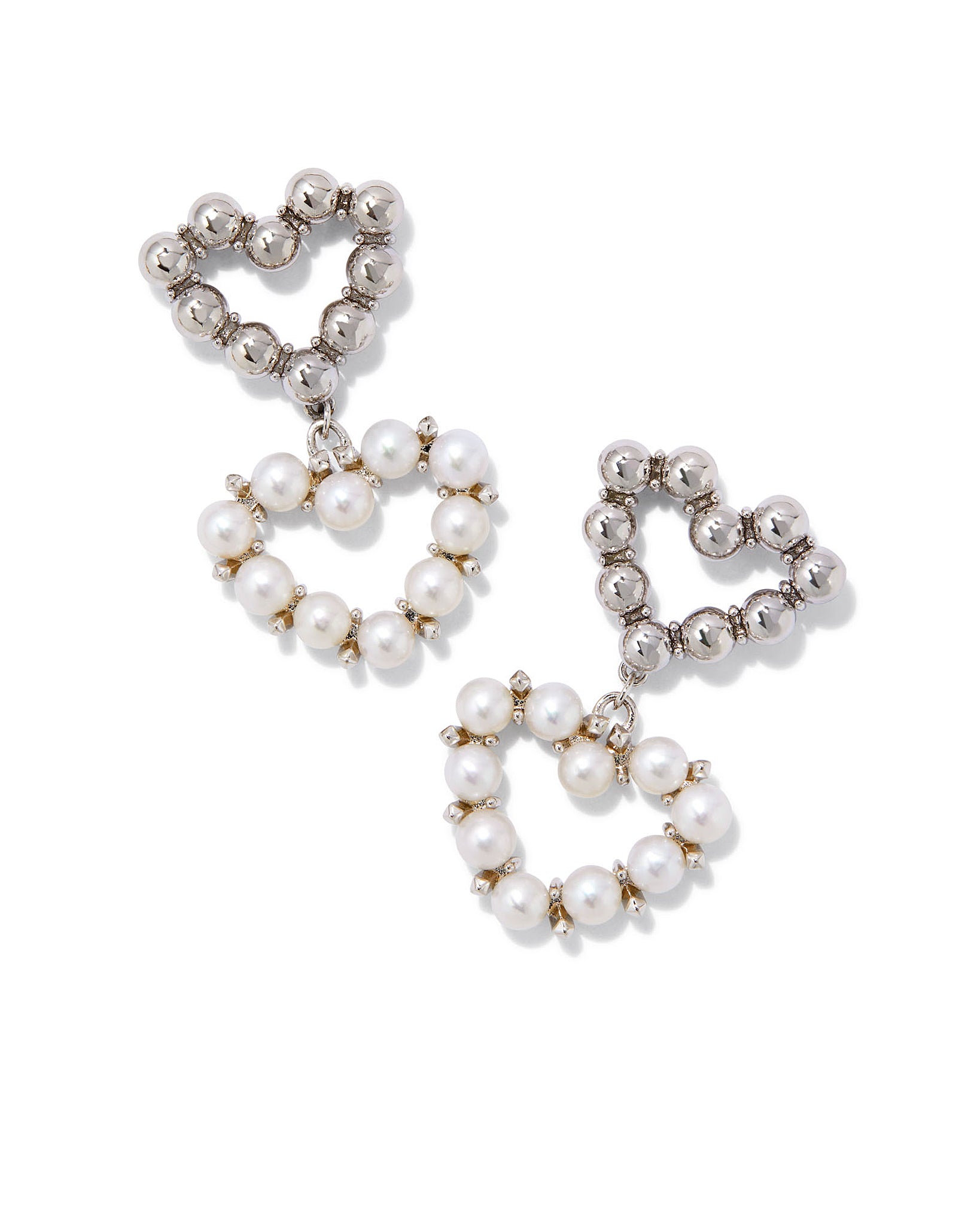 Kendra Scott Ashton Heart Earrings in White Pearl and Rhodium Plated