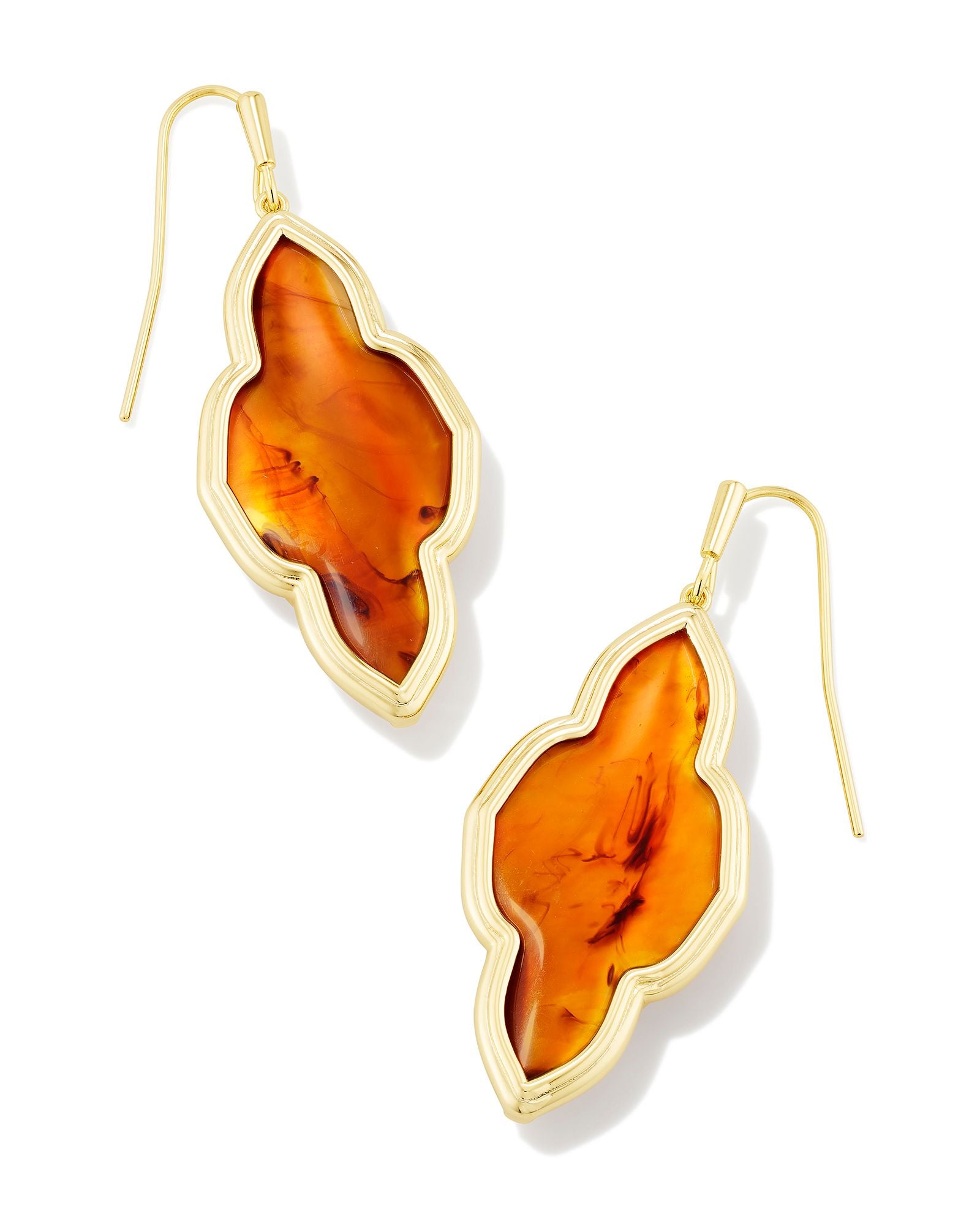 Kendra Scott Abbie Dangle Earrings in Marbled Amber Illusion and Gold Plated