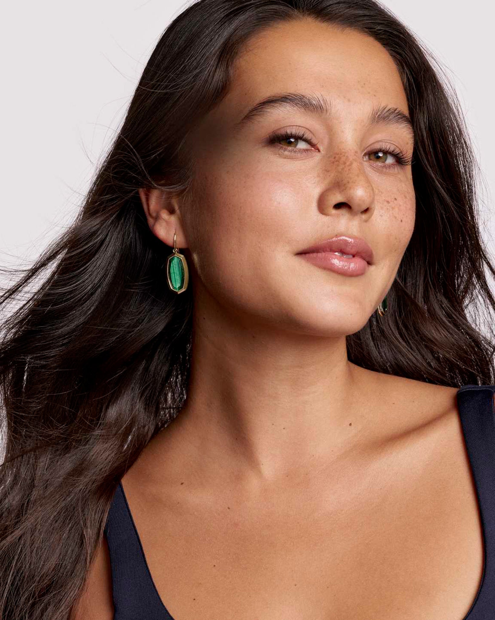Kendra Scott Dani Bezel Oval Dangle Earrings in Green Tiger's Eye and Gold Plated
