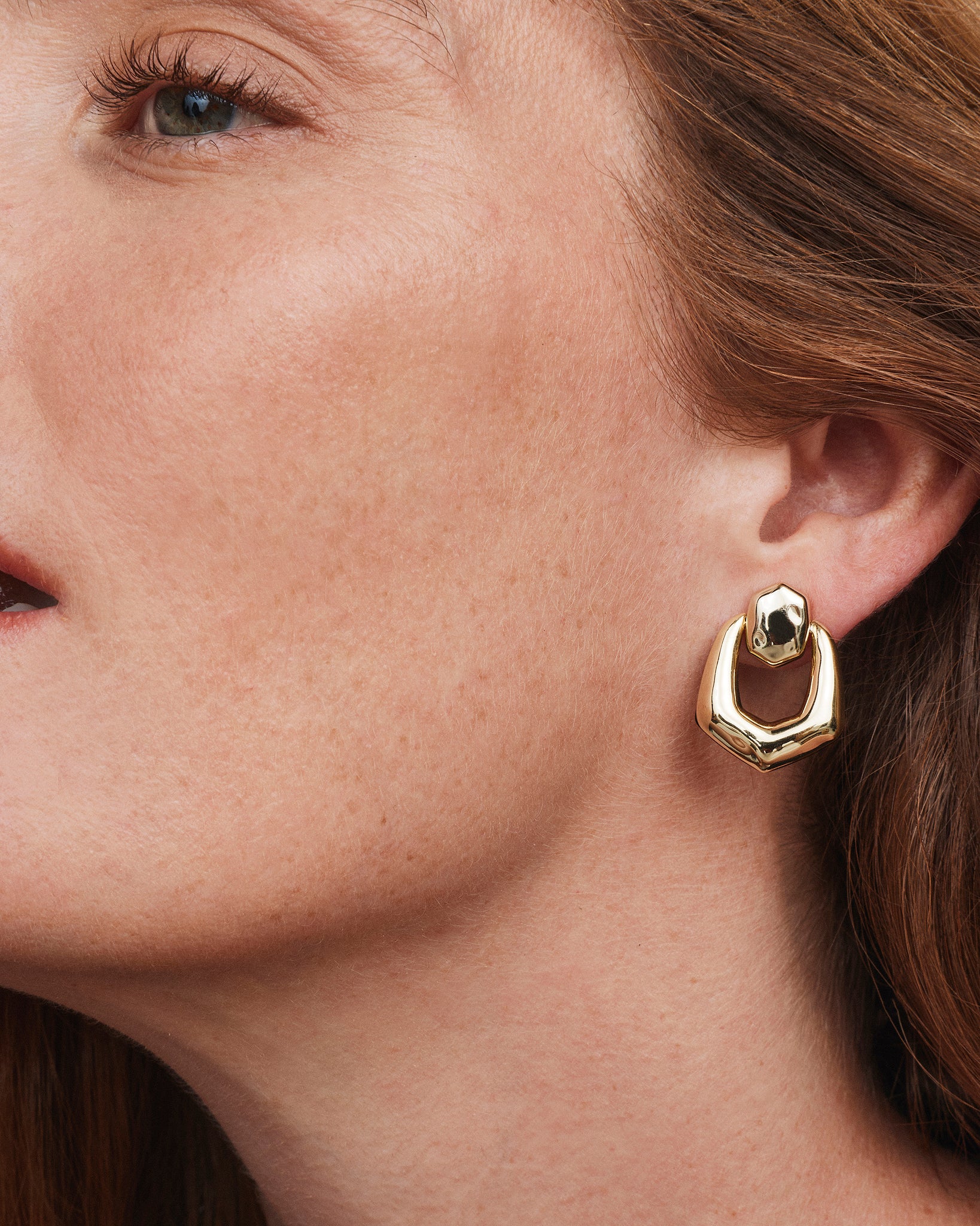 Kendra Scott Embry Open Frame Stud Drop Earrings in Dark Brown Hawks Eye and Gold Plated