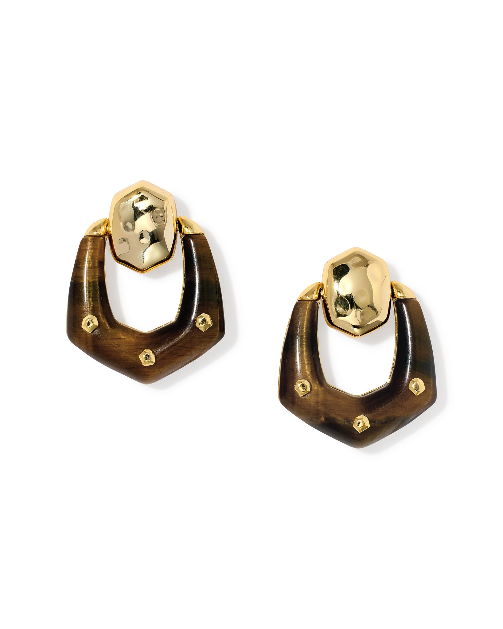 Kendra Scott Embry Open Frame Stud Drop Earrings in Dark Brown Hawks Eye and Gold Plated