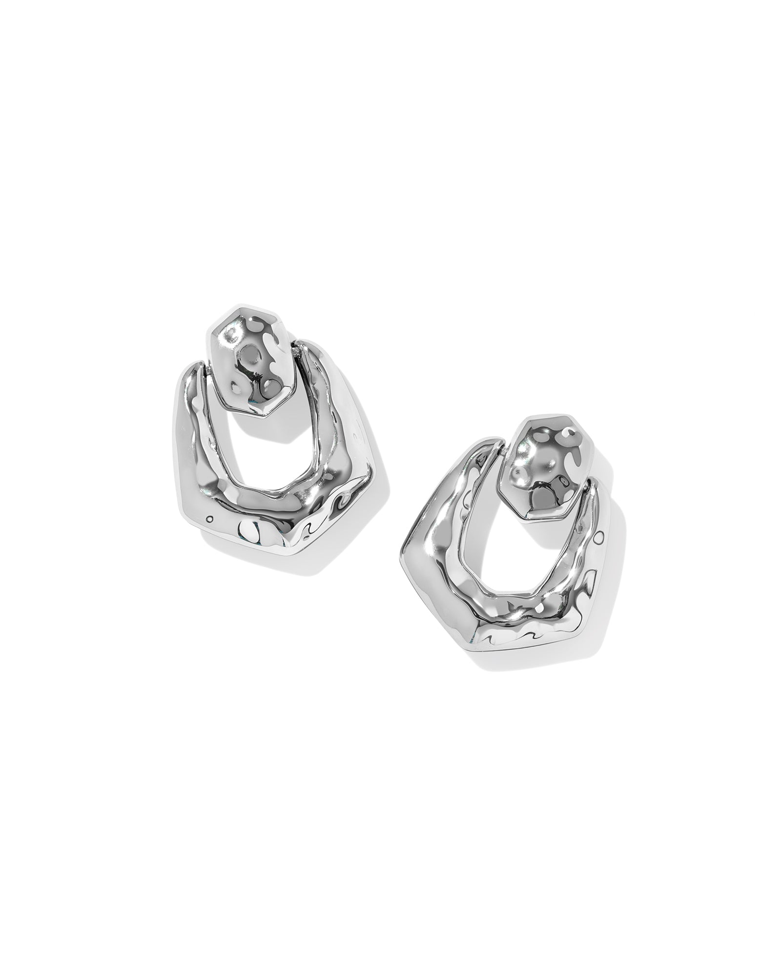 Kendra Scott Embry Open Frame Stud Drop Earrings in Dark Brown Hawks Eye and Rhodium Plated