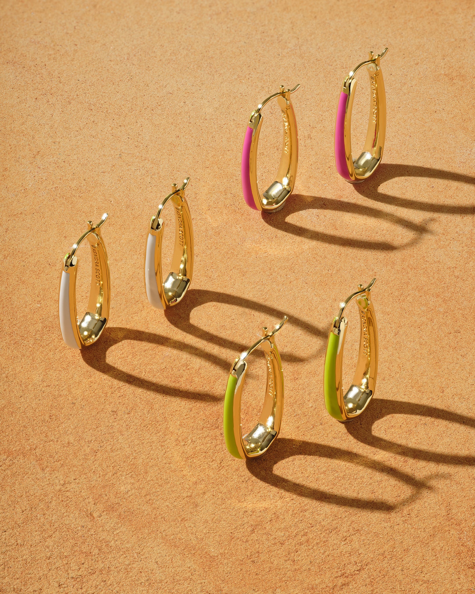 Kendra Scott Kelsey Elongated Hoop Earrings in Pink Enamel and Gold