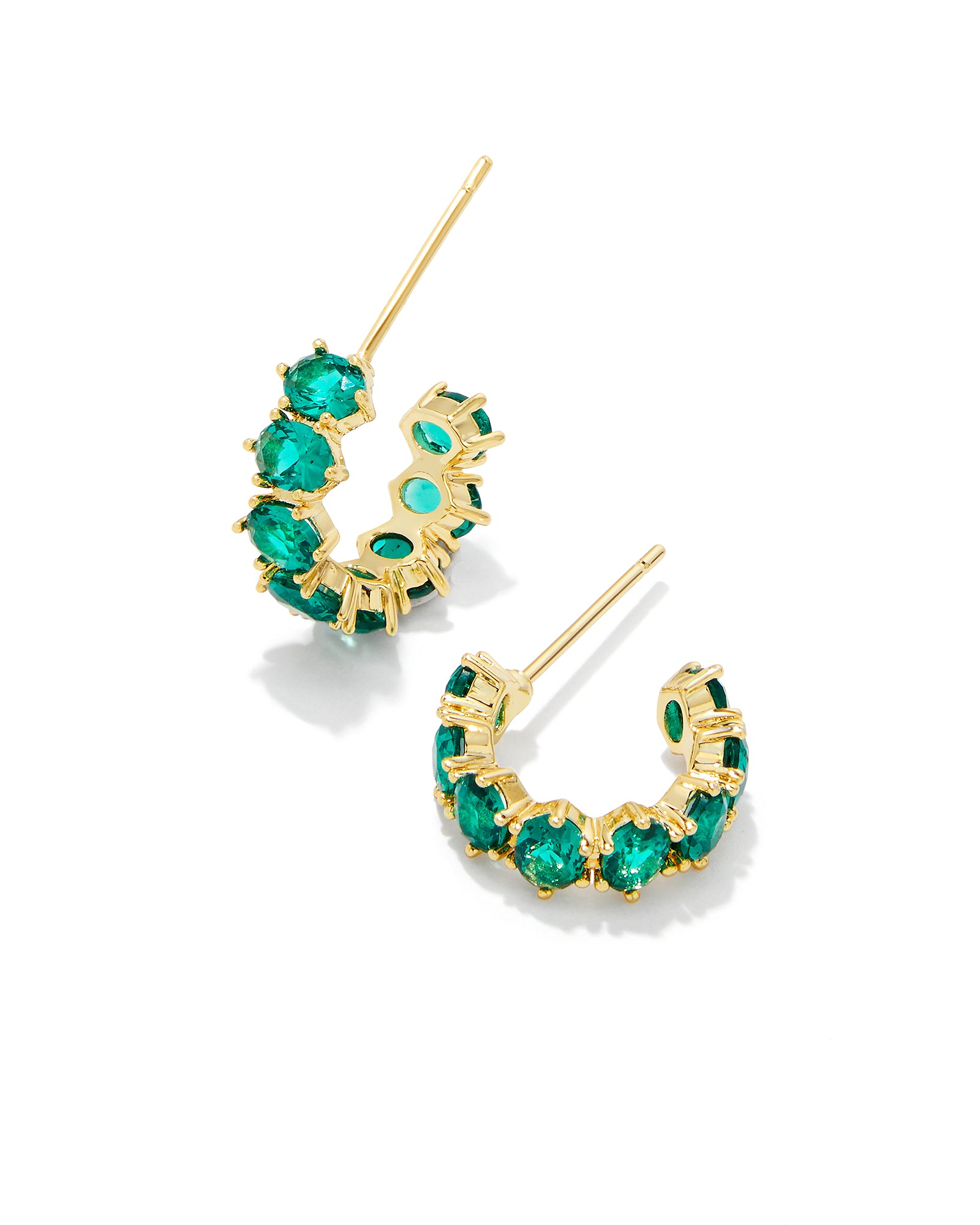 Kendra Scott Cailin Huggie Hoop Earrings in Green Crystal and Gold Plated