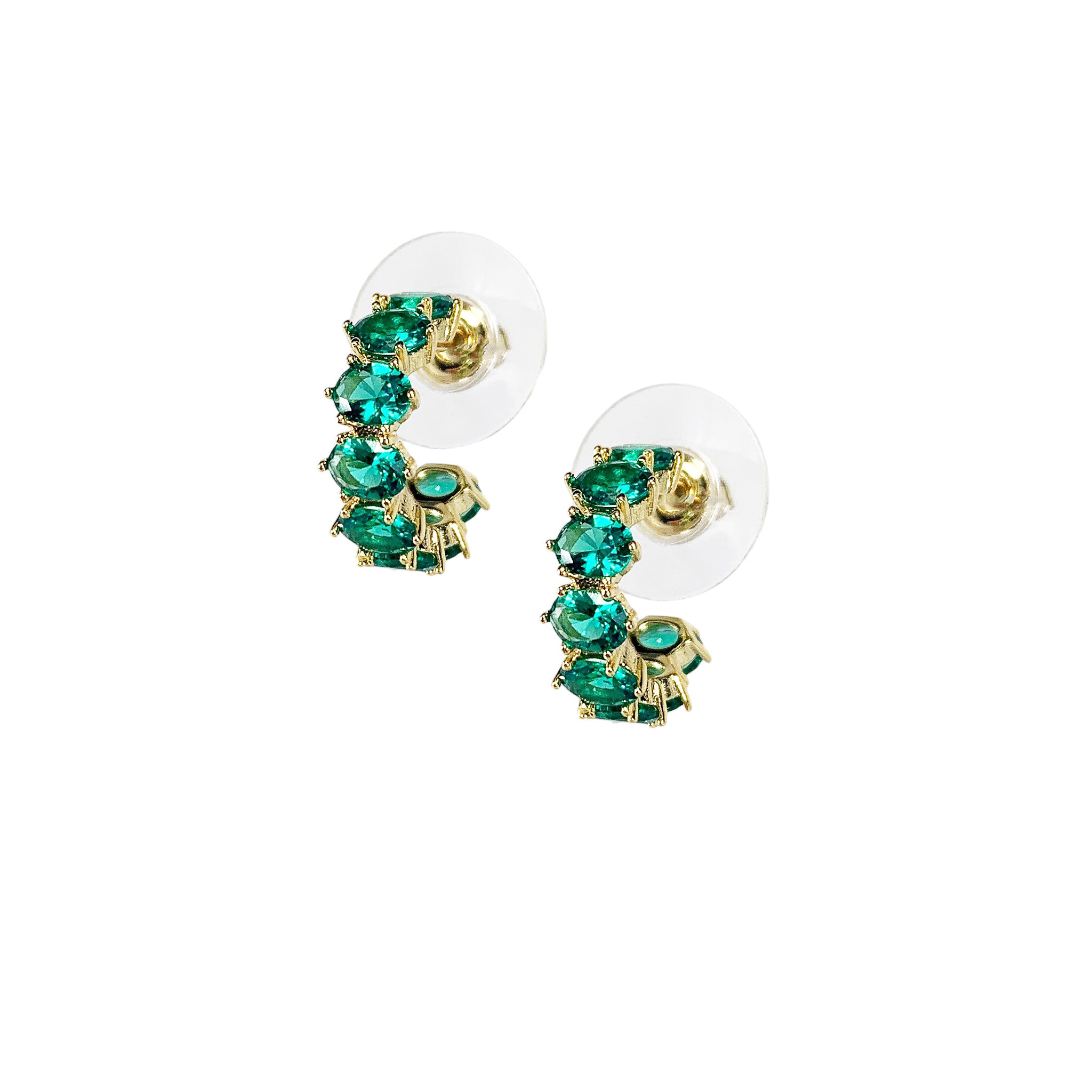 Kendra Scott Cailin Huggie Hoop Earrings in Green Crystal and Gold Plated