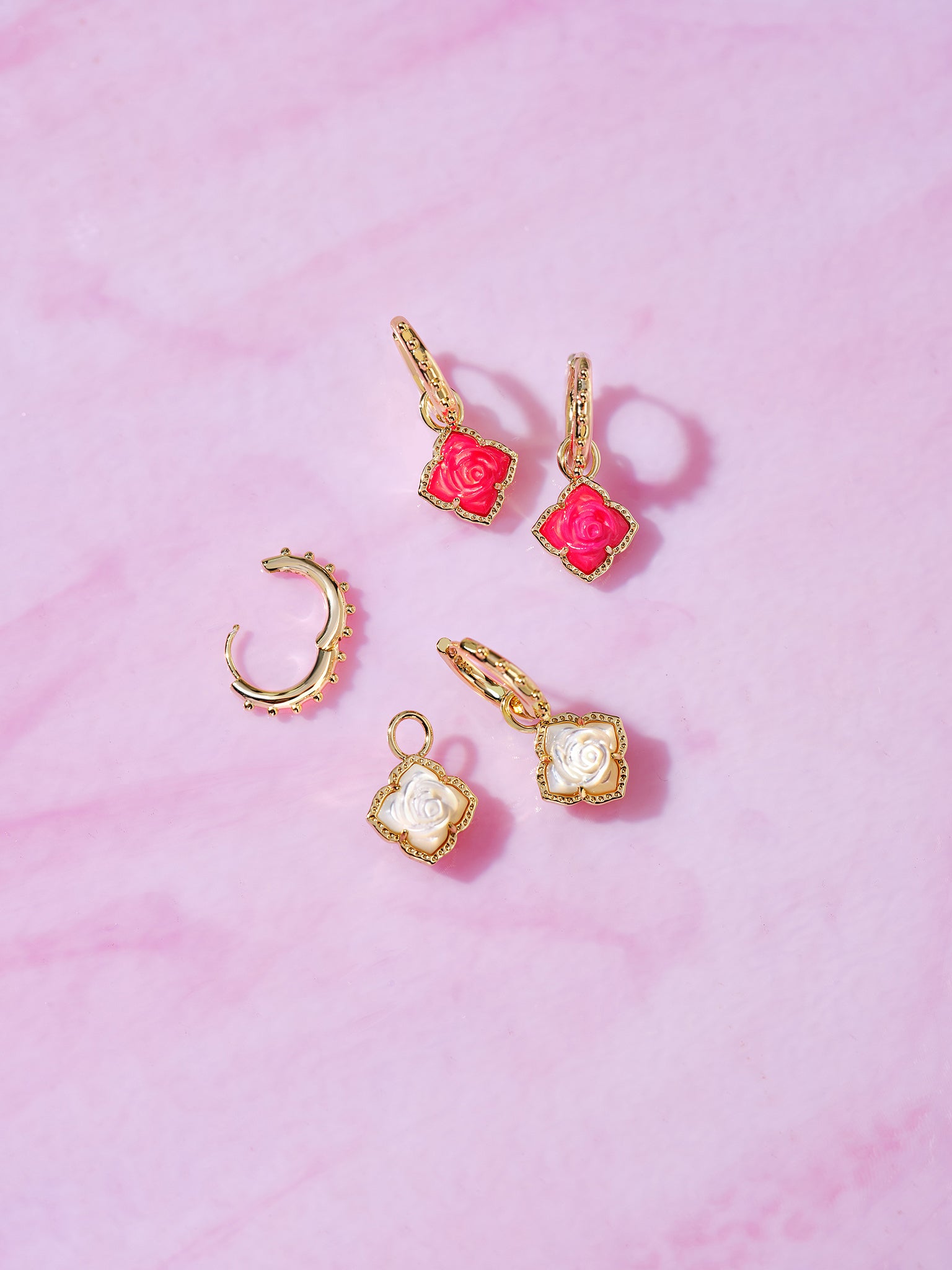 Kendra Scott Mallory Rose Huggie Hoop Earrings in Red Mother of Pearl and Gold