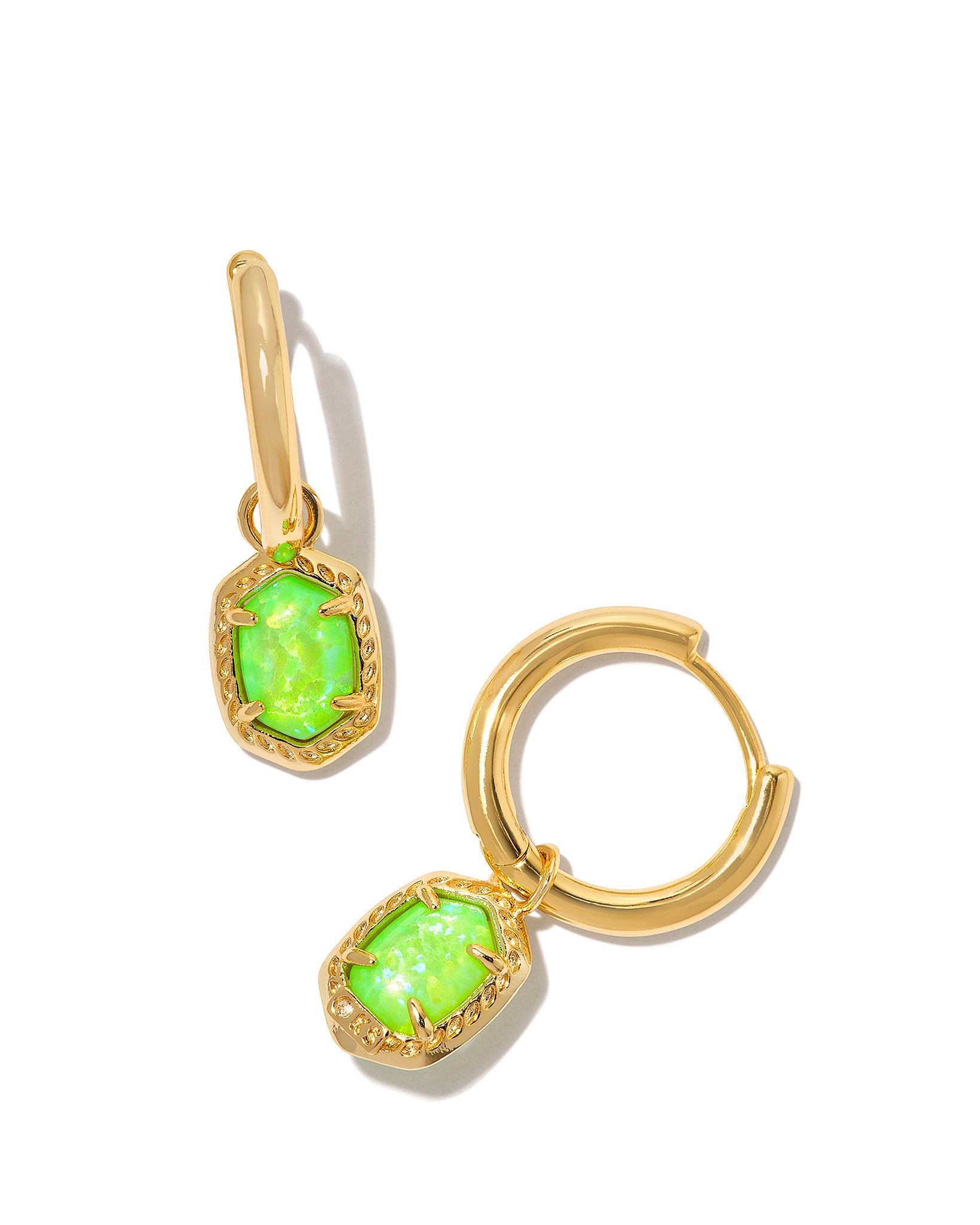 Kendra Scott Daphne Framed Huggie Hoop Earrings in Bright Green Kyocera Opal and Gold