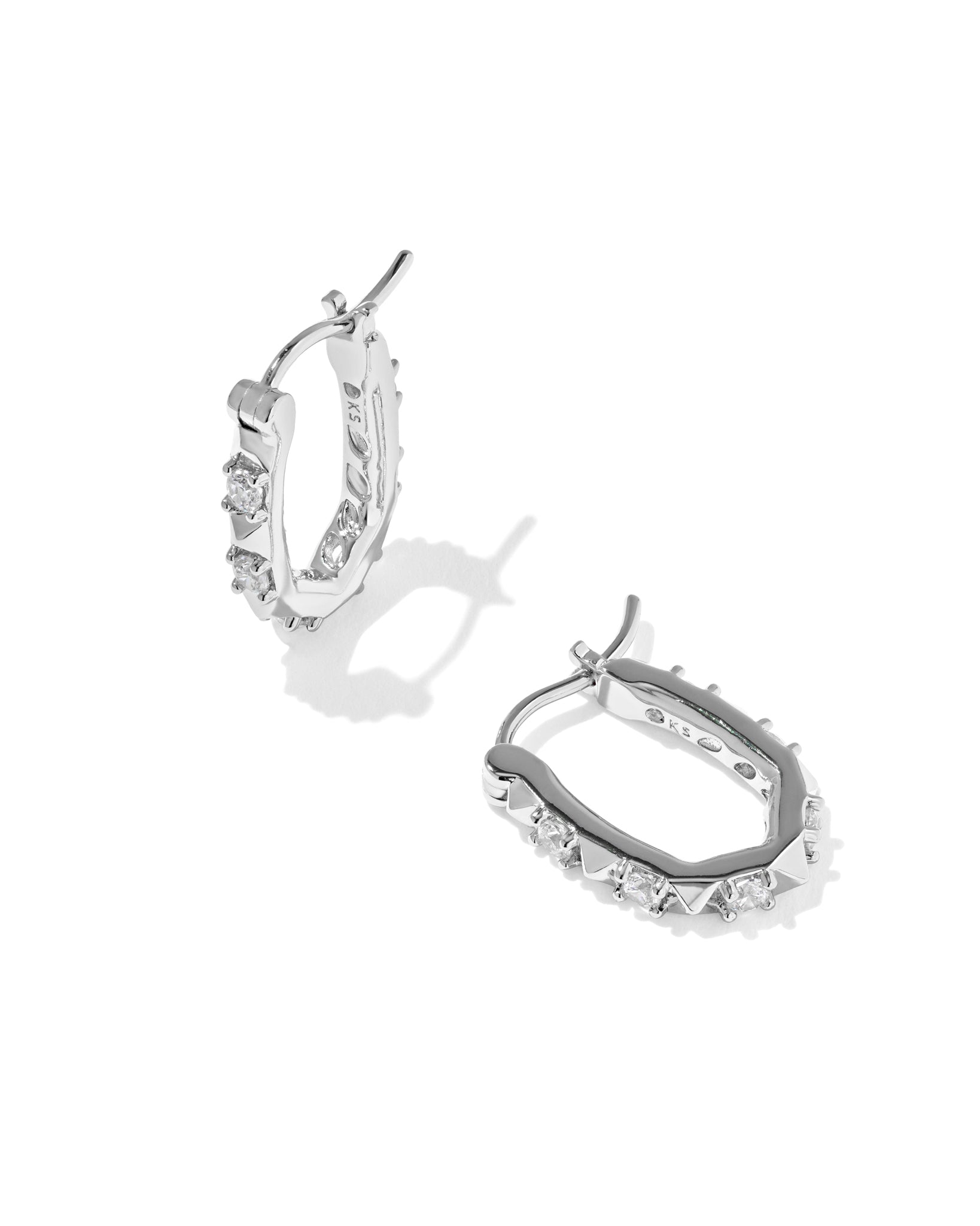 Kendra Scott Fate Huggie Hoop Earrings in White CZ and Rhodium Plated