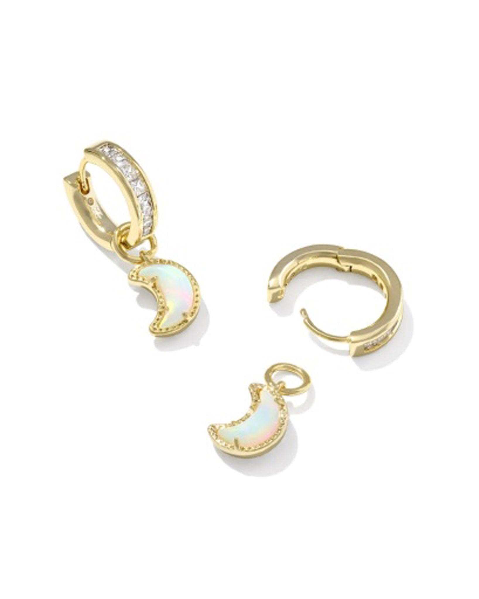 Kendra Scott Moon Convertible Huggie Hoop Earrings in White Opalescent Resin and Gold Plated