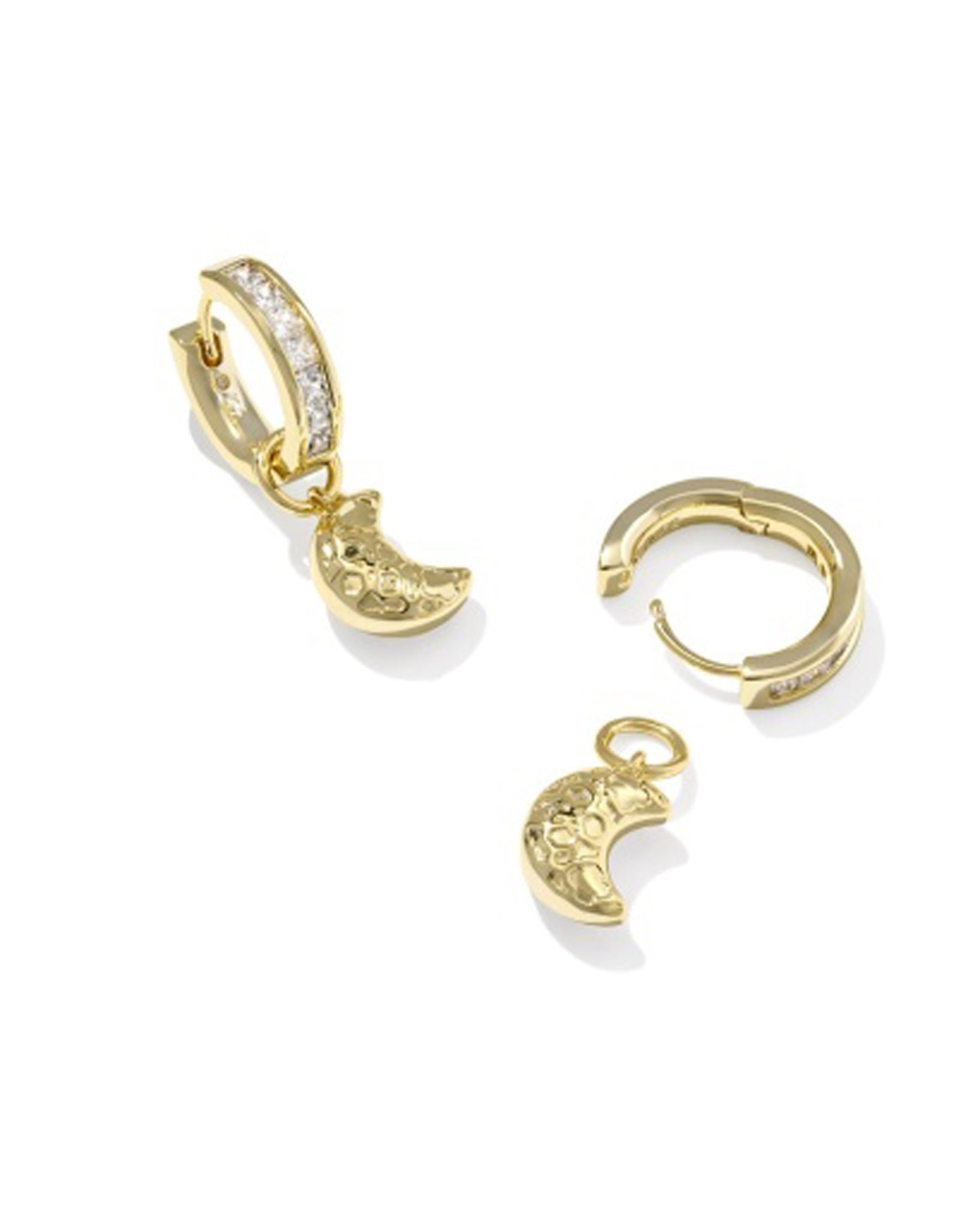 Kendra Scott Moon Convertible Huggie Hoop Earrings in White Opalescent Resin and Gold Plated