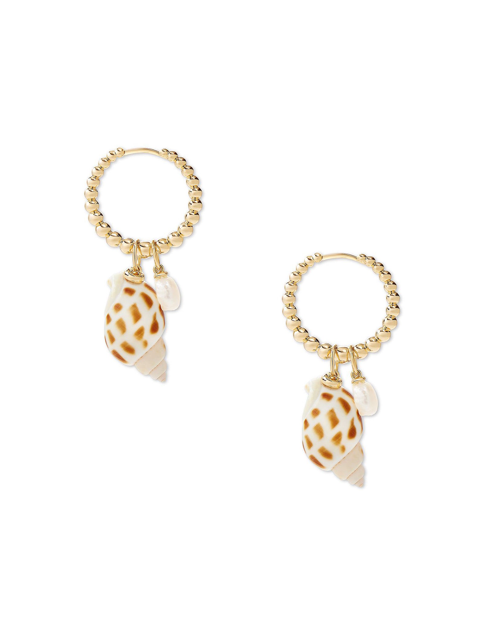 Kendra Scott Oleana Shell Huggie Hoop Earrings in White Spotted Shell and Gold