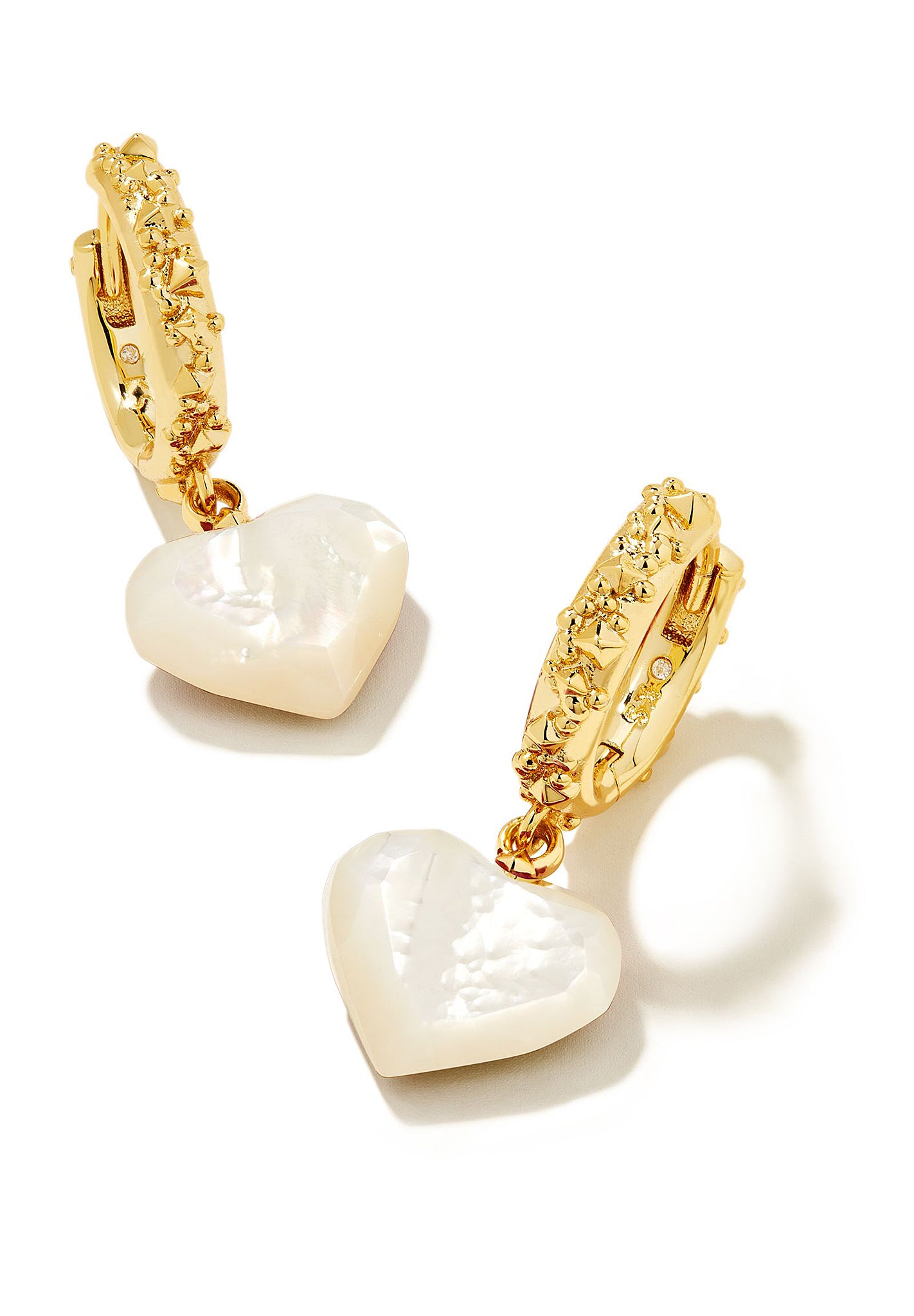 Kendra Scott Penny Heart Huggie Hoop Earrings in Ivory Mother of Pearl and Gold