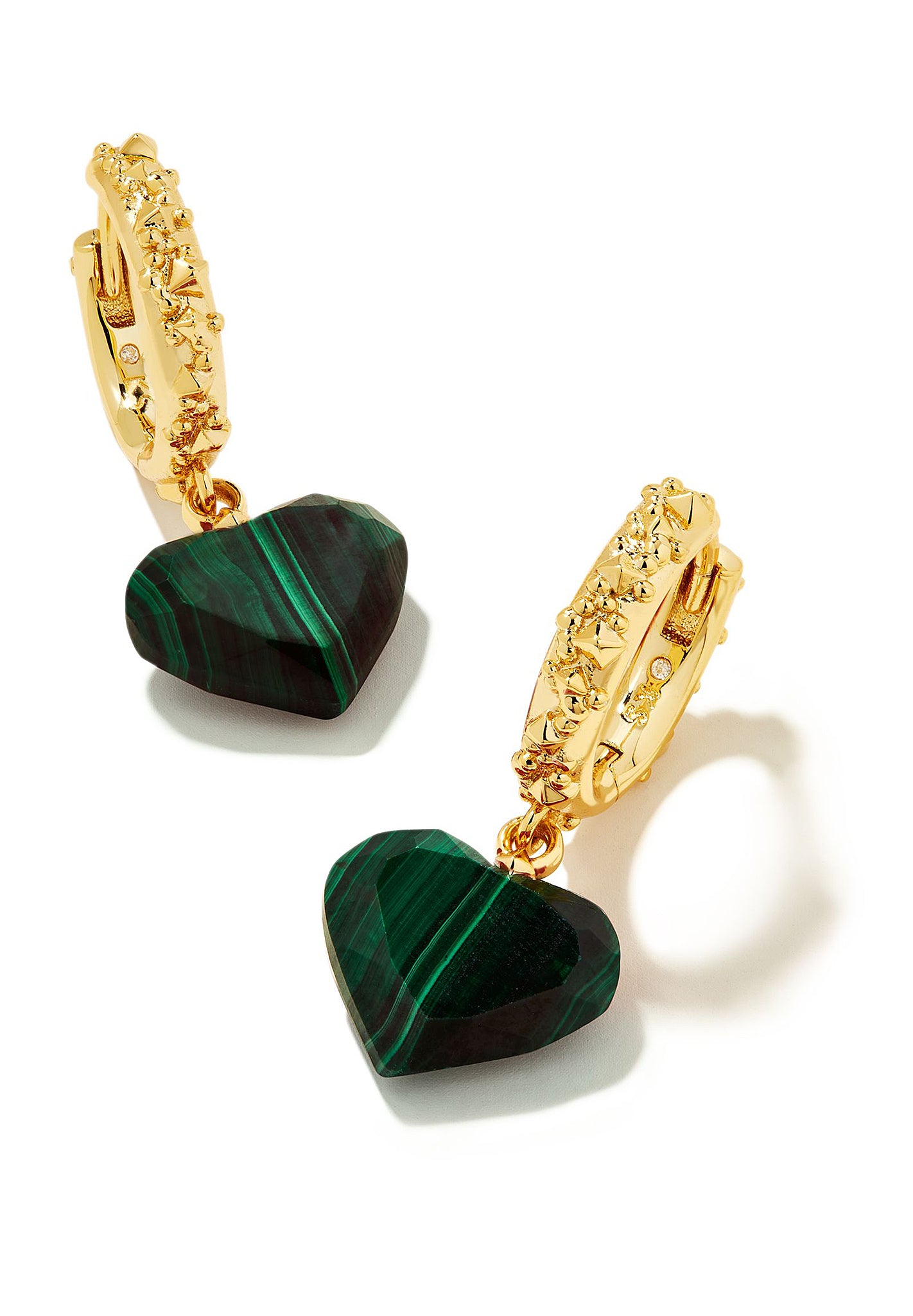 Kendra Scott Penny Heart Huggie Hoop Earrings in Green Malachite and Gold