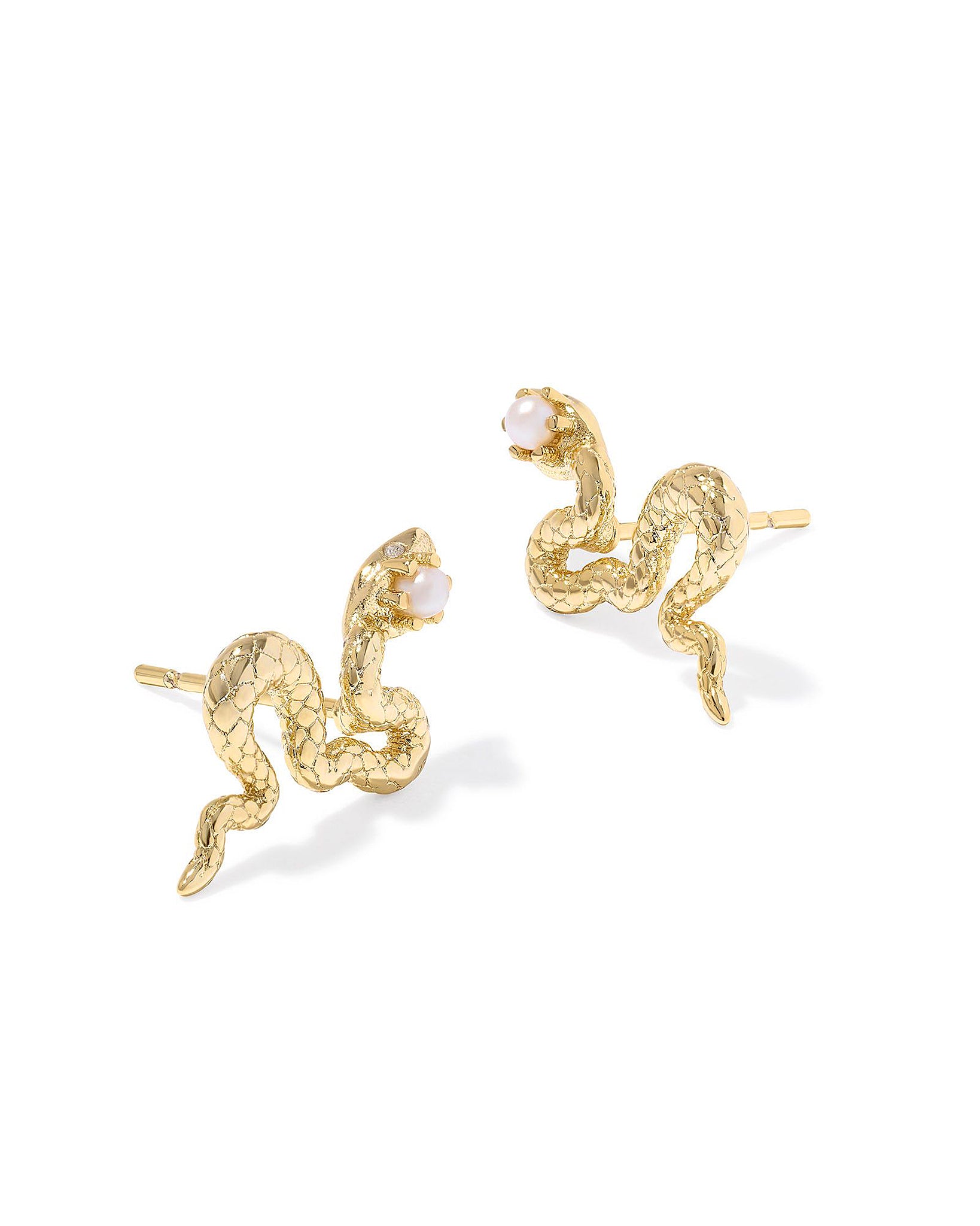 Kendra Scott Lyle Snake Stud Earrings in White Pearl and Gold Plated