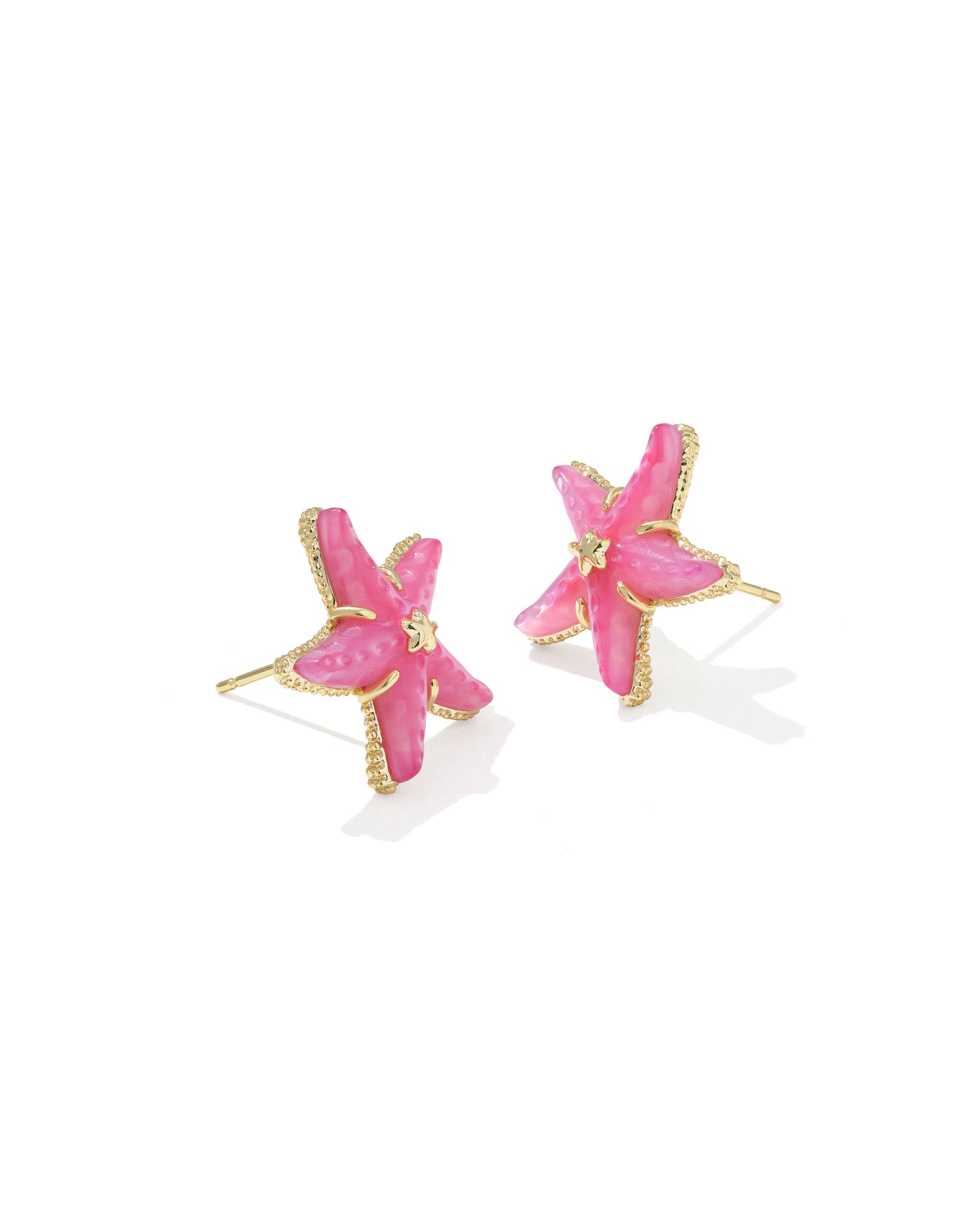 Kendra Scott Parker Starfish Stud Earrings in Bright Pink Mother of Pearl and Gold Plated