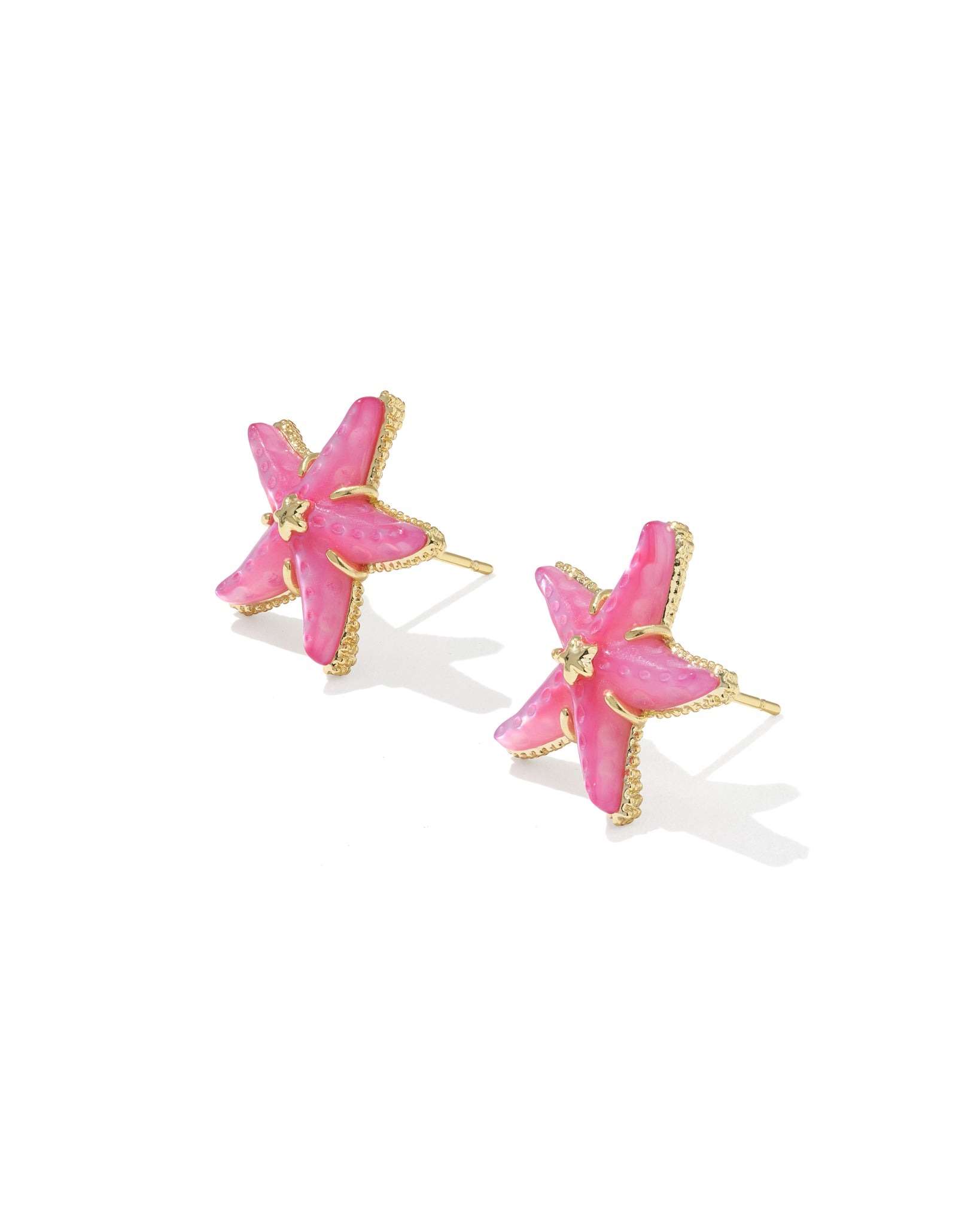 Kendra Scott Parker Starfish Stud Earrings in Bright Pink Mother of Pearl and Gold Plated