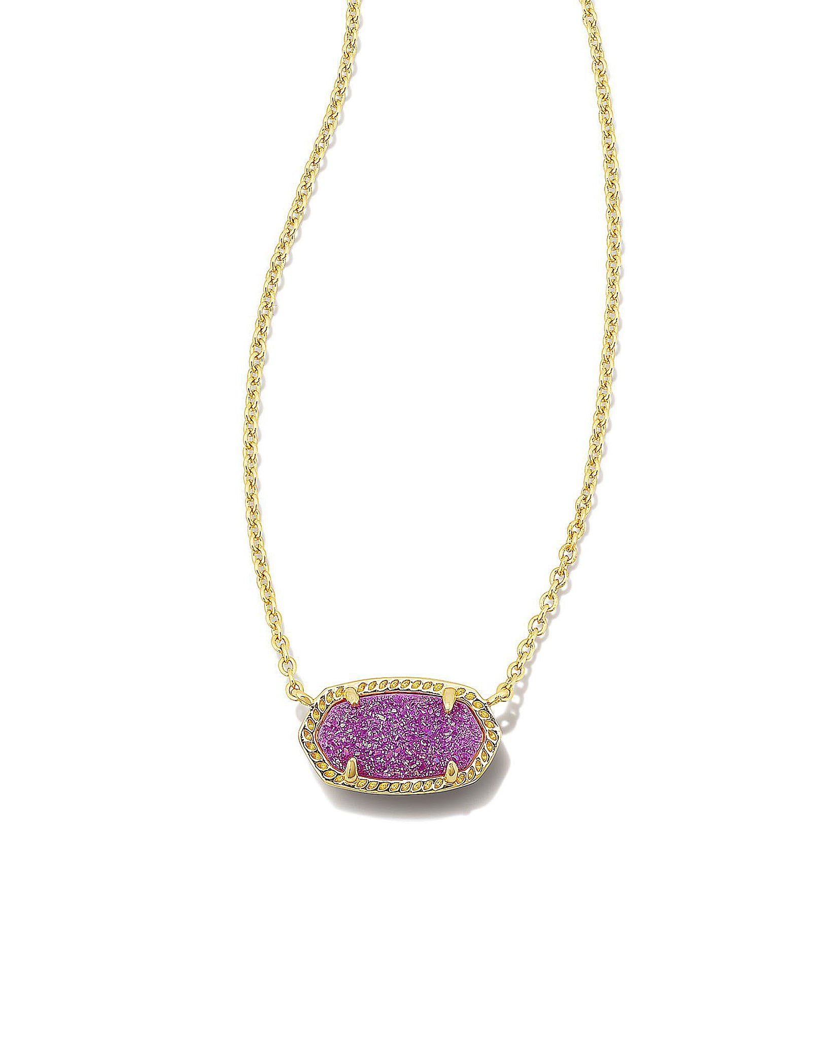 Kendra Scott Elisa Oval Pendant Necklace in Mulberry Drusy and Gold