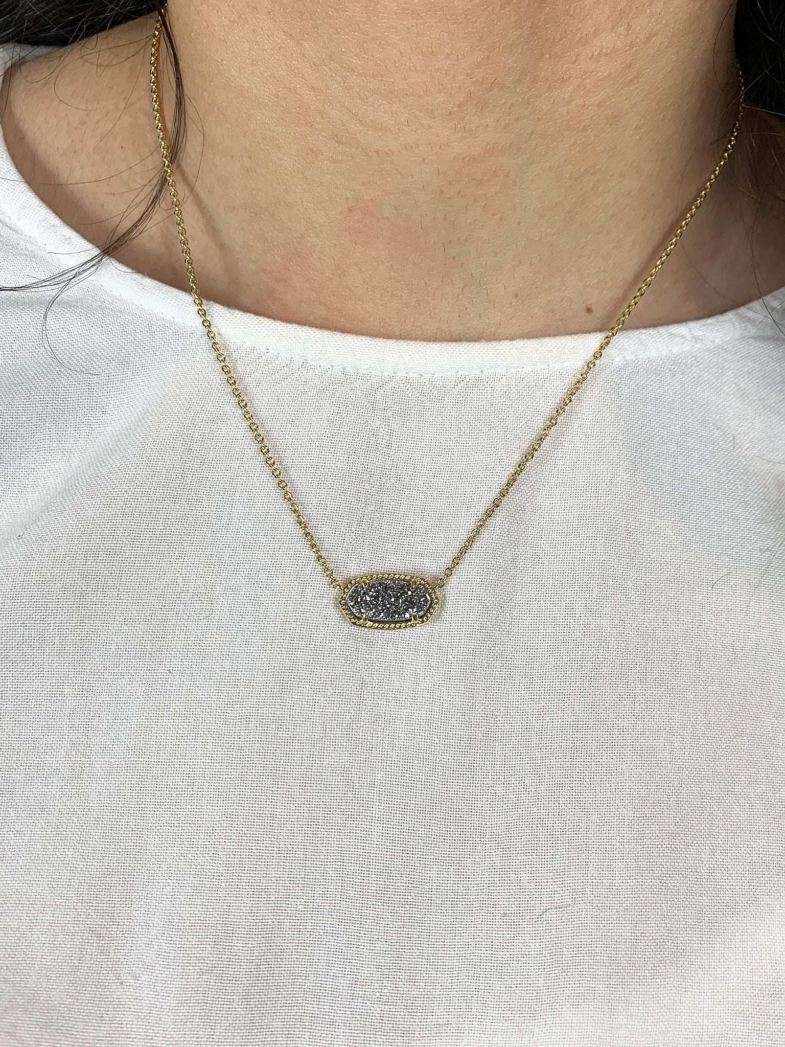 Kendra Scott Elisa Oval Pendant Necklace in Platinum Drusy and Gold