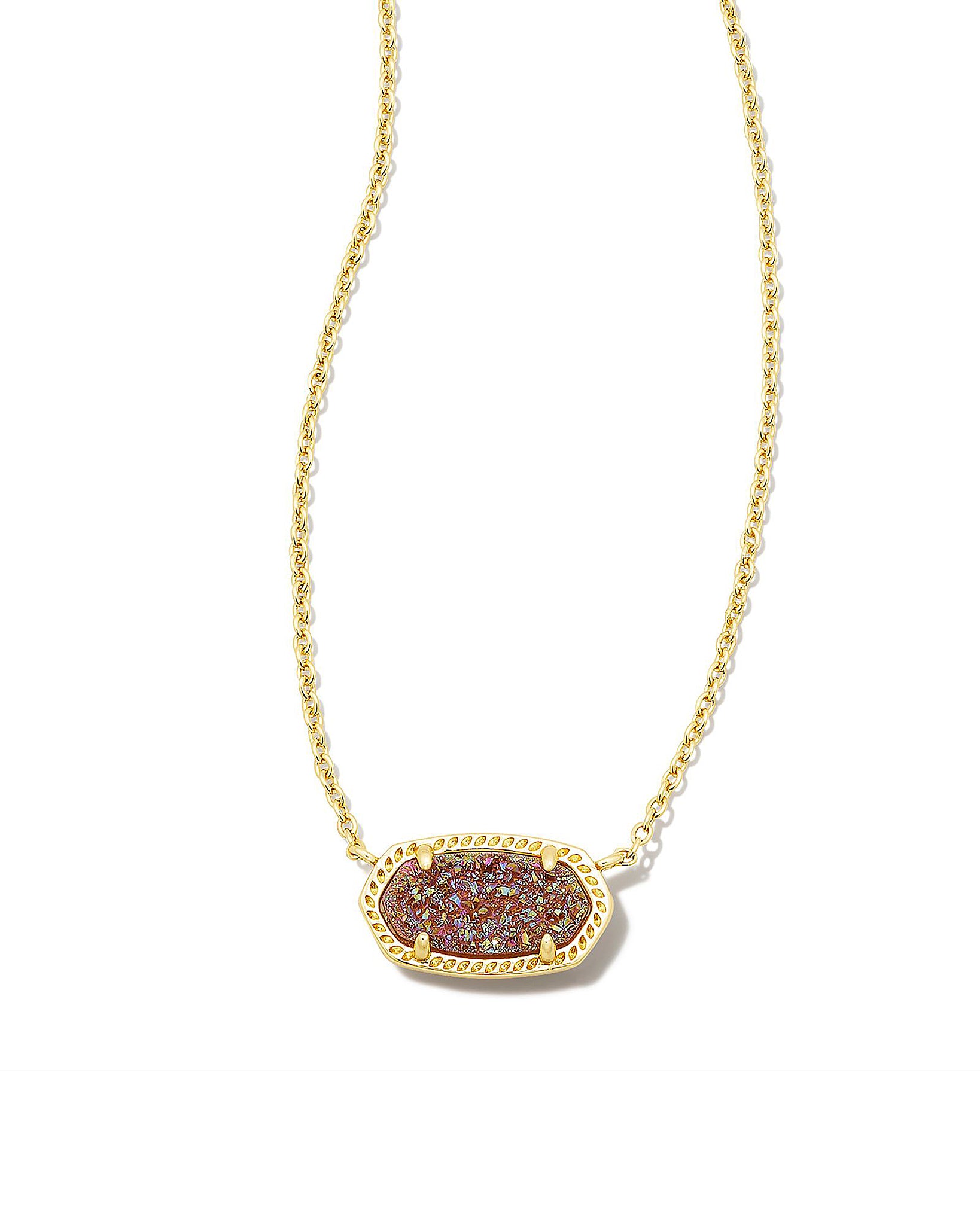 Kendra Scott Elisa Oval Pendant Necklace in Spice Drusy and Gold Plated
