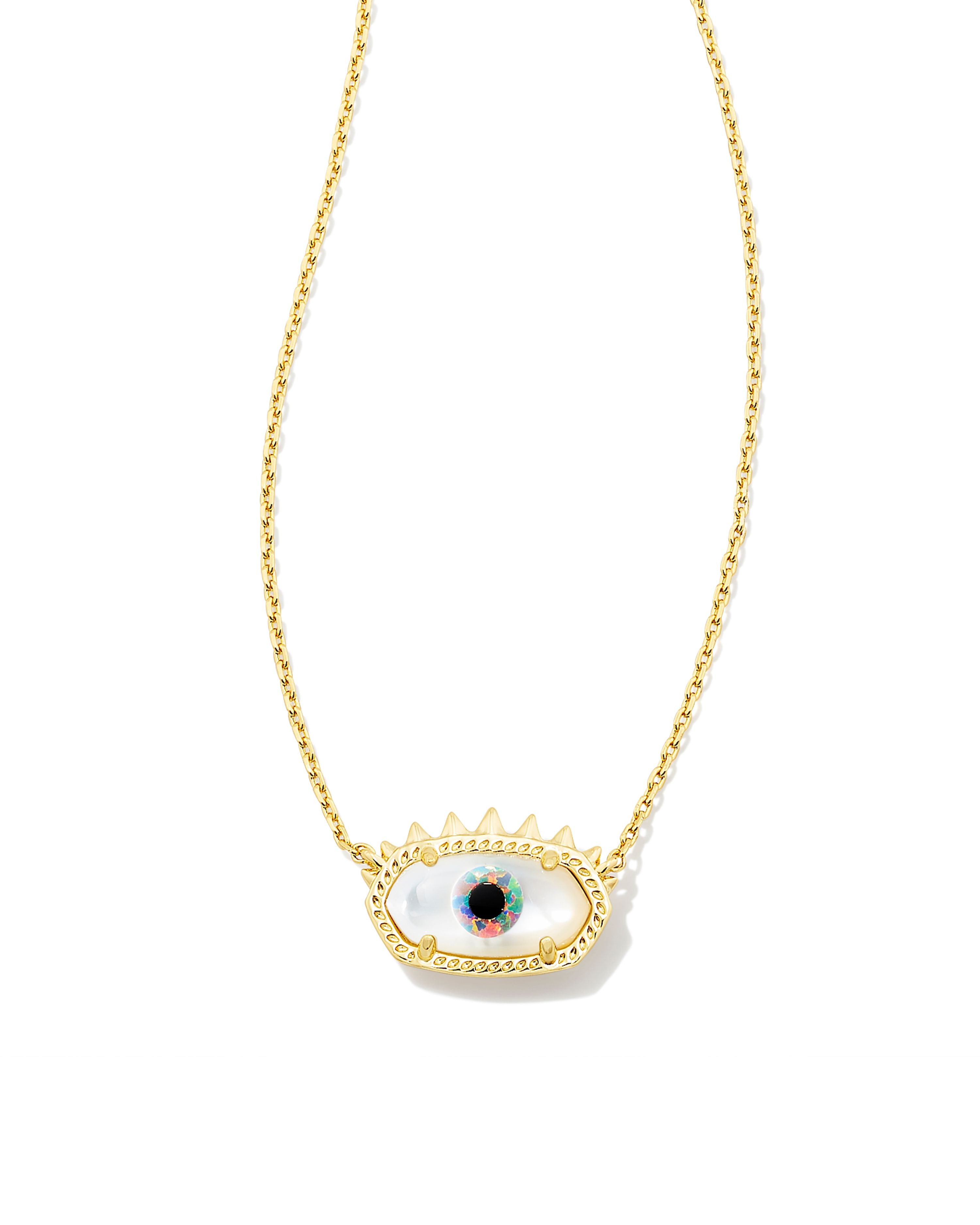 Kendra Scott Elisa Evil Eye Oval Pendant Necklace in Ivory Mother of Pearl and Gold