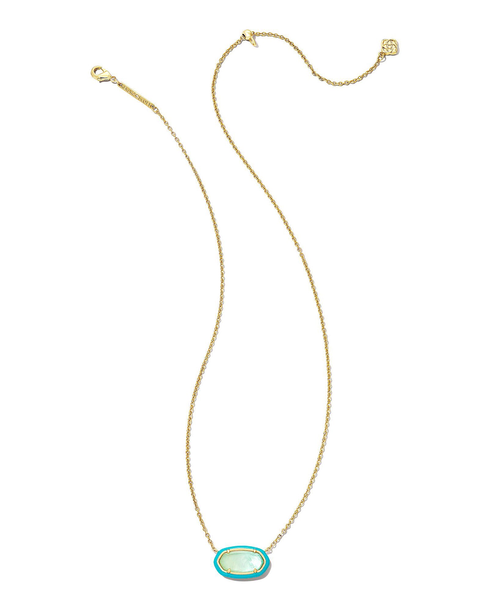 Kendra Scott Enamel Framed Elisa Oval Pendant Necklace in Sea Green Chrysocolla