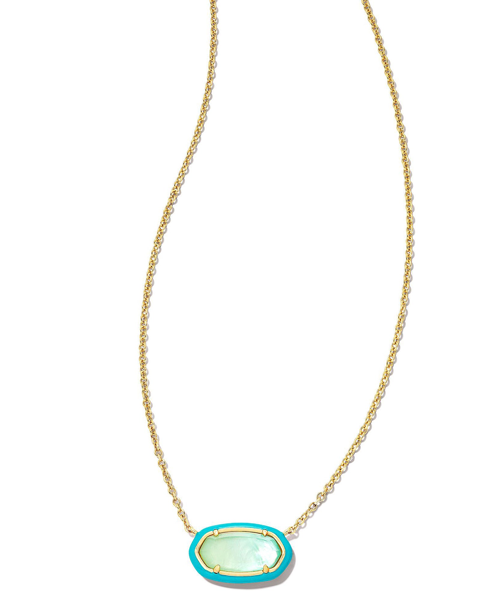 Kendra Scott Enamel Framed Elisa Oval Pendant Necklace in Sea Green Chrysocolla