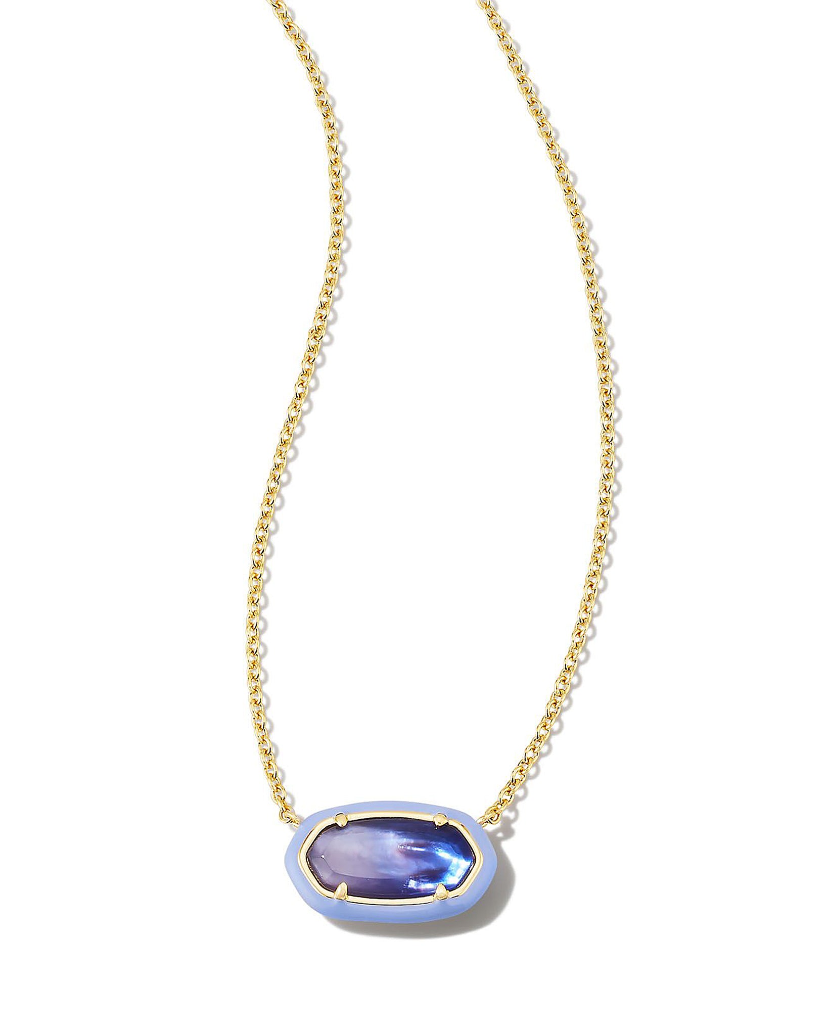 Kendra Scott Enamel Framed Elisa Oval Pendant Necklace in Dark Lavender Illusion