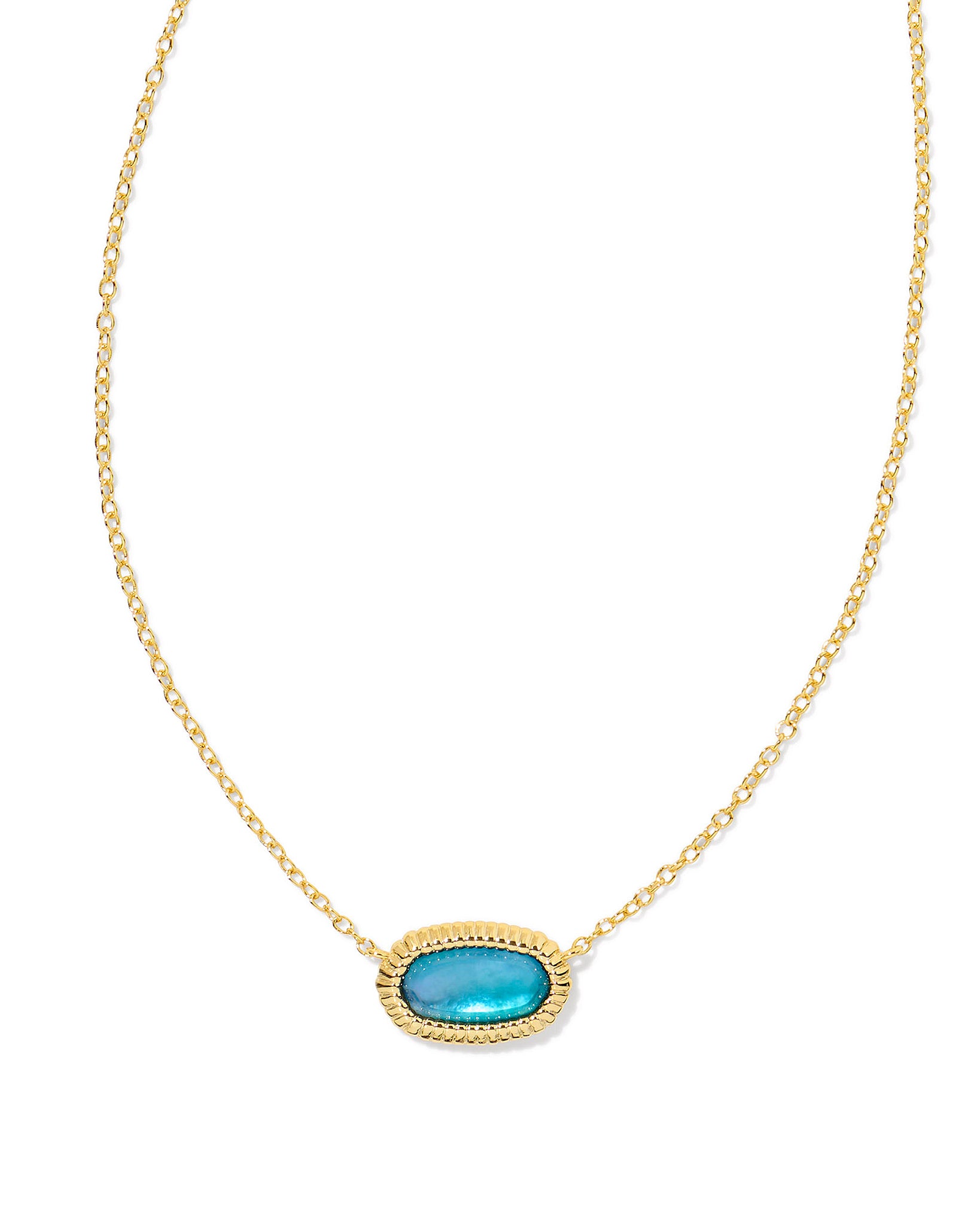 Kendra Scott Elisa Ridge Framed Oval Pendant Necklace in Indigo Watercolor Illusion and Gold Plated