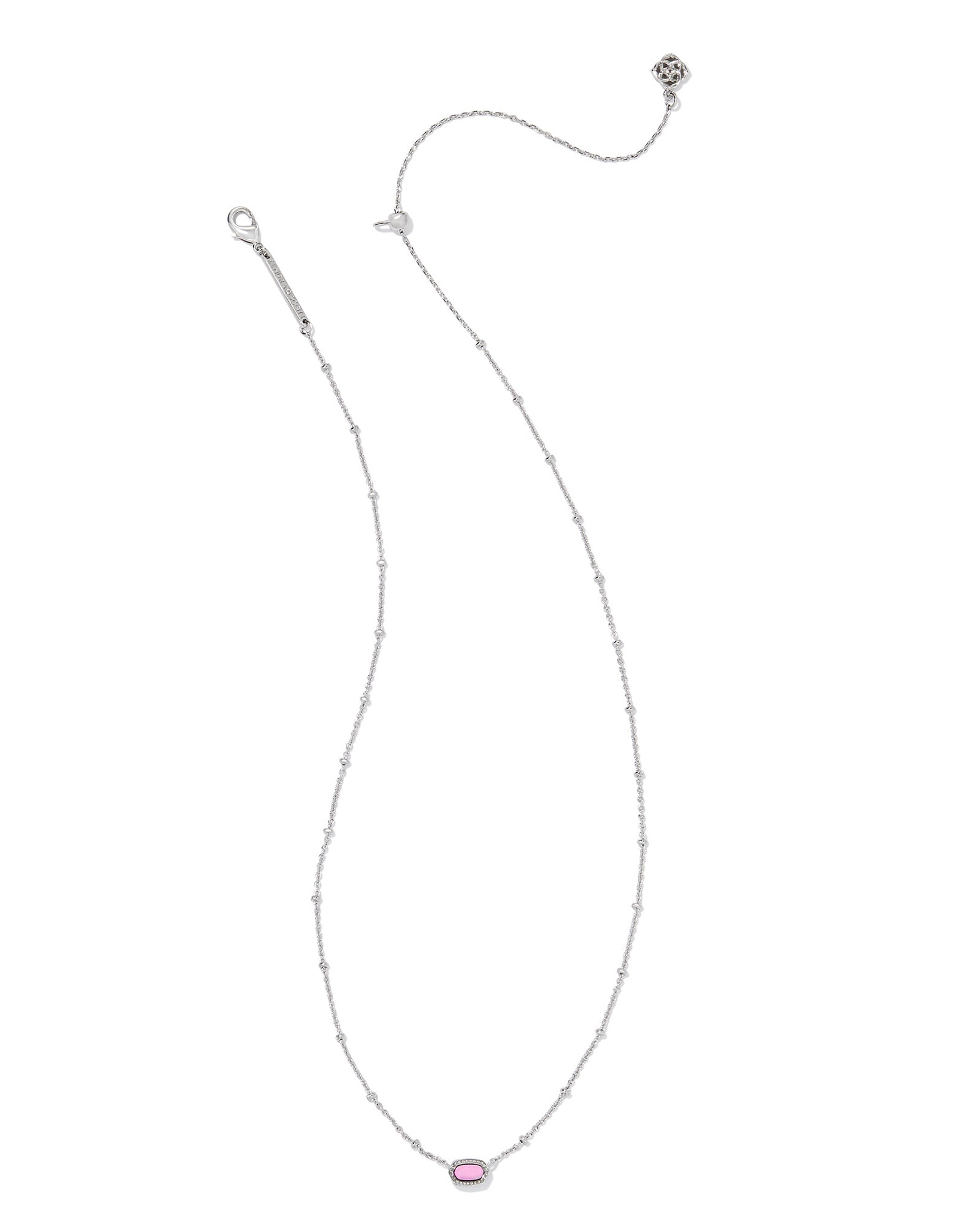 Kendra Scott Mini Elisa Oval Satellite Chain Pendant Necklace in Fuchsia Pink Magnesite and Rhodium