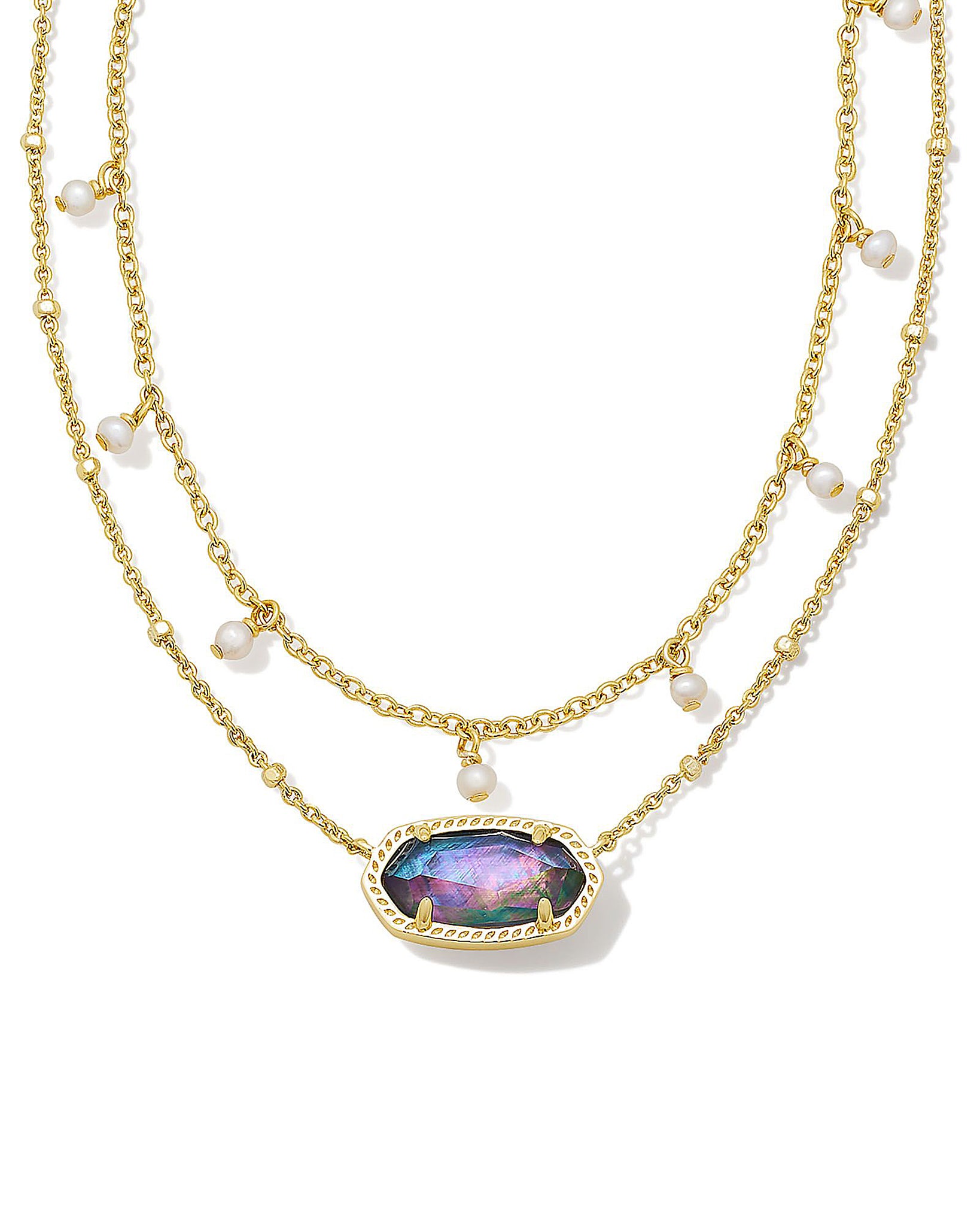 Kendra Scott Elisa Multi Strand Pearl Pendant Necklace in Lilac Abalone and Gold