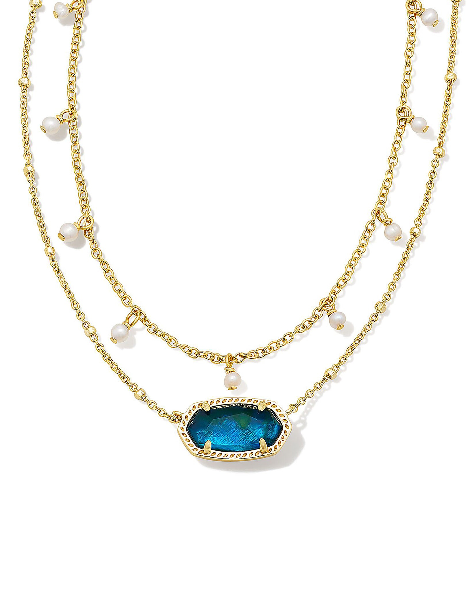Kendra Scott Elisa Multi Strand Pearl Pendant Necklace in Teal Abalone and Gold