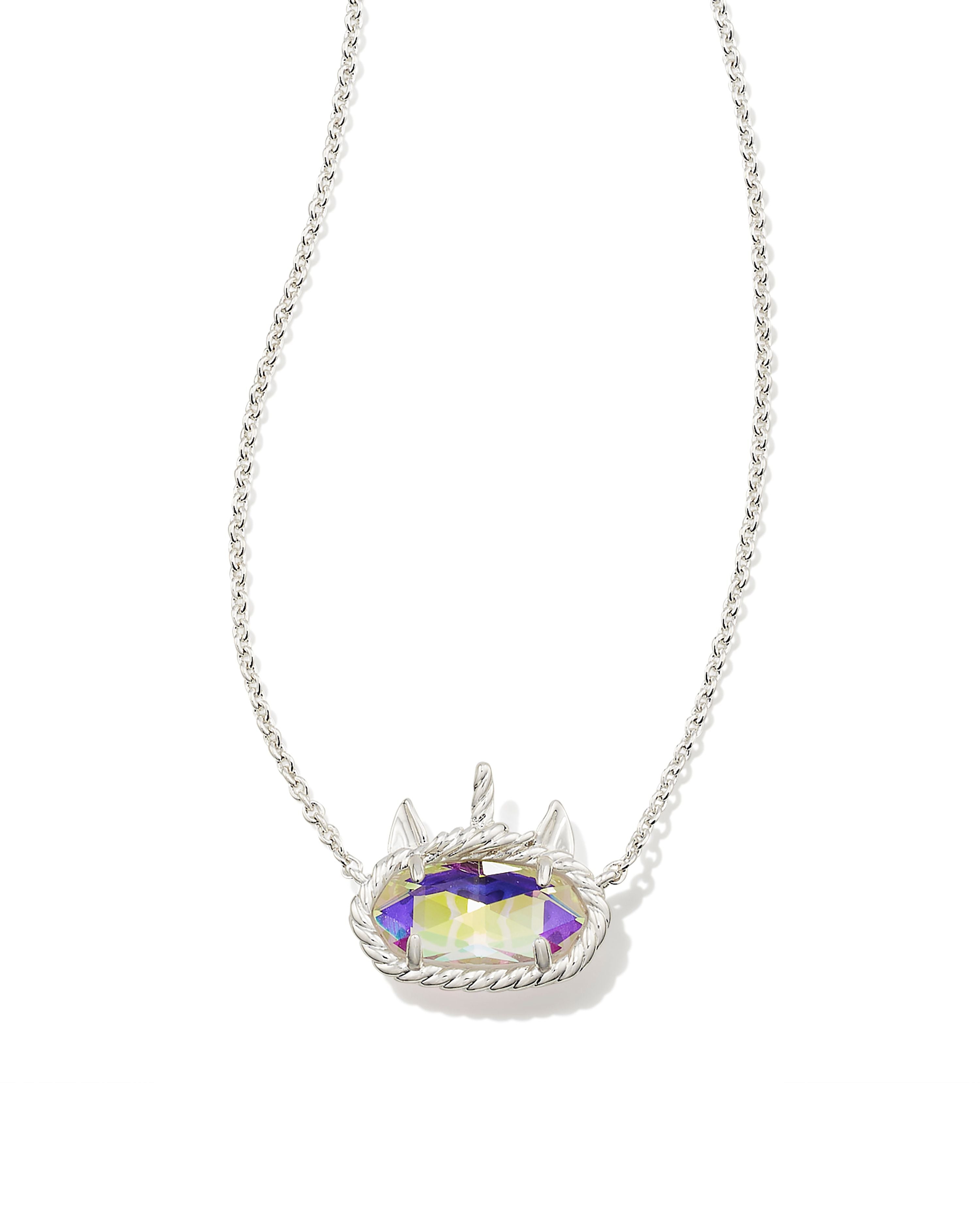 Kendra Scott Elisa Unicorn Oval Pendant Necklace in Dichroic Glass and Bright Silver
