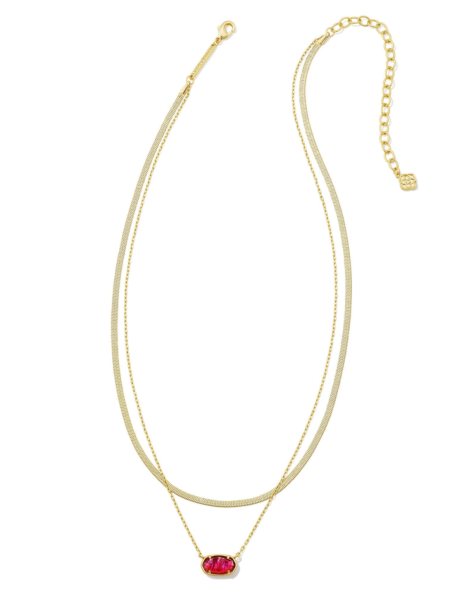 Kendra Scott Grayson Herringbone Multi Strand Necklace in Light Burgundy Illusion and Gold