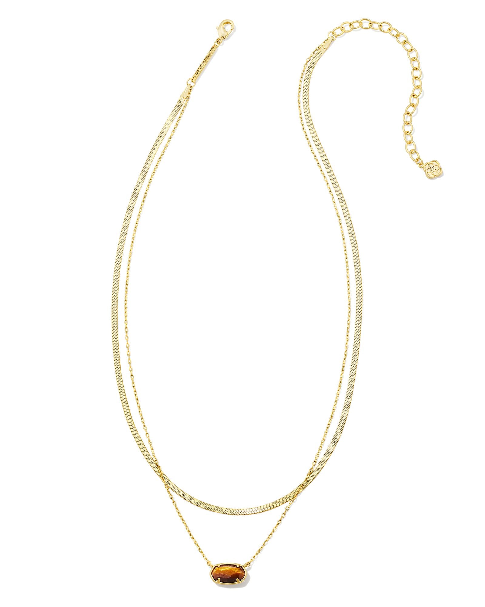 Kendra Scott Grayson Herringbone Multi Strand Necklace in Brown Tigers Eye and Gold