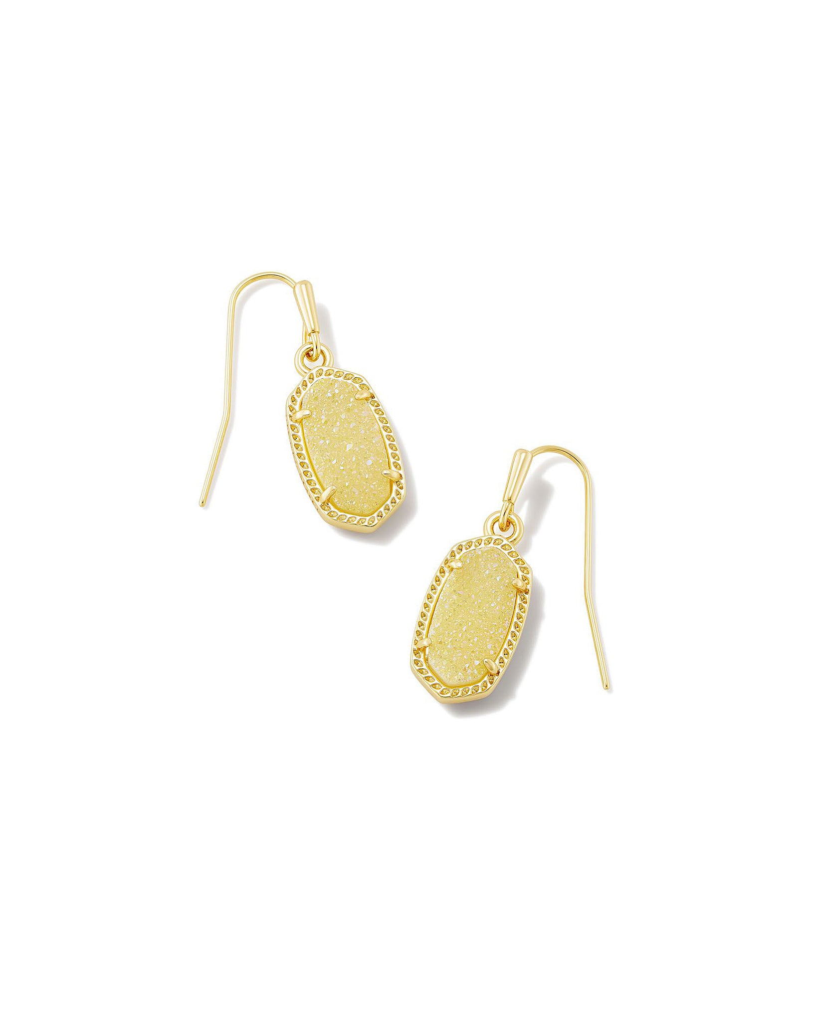 Kendra Scott Lee Oval Dangle Earrings in Light Yellow Drusy and Gold