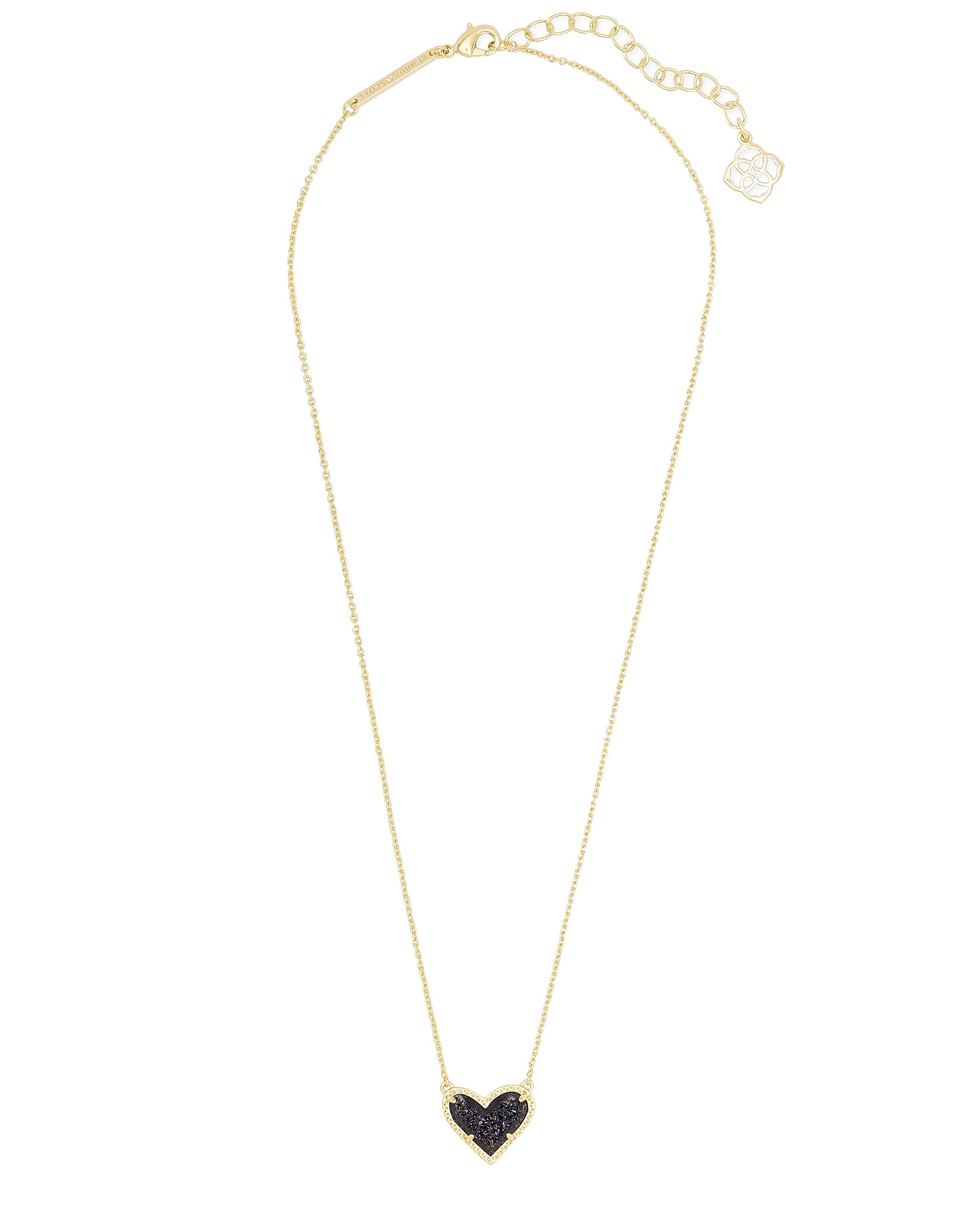 Kendra Scott Ari Heart Pendant Necklace in Black Drusy and Gold Plated