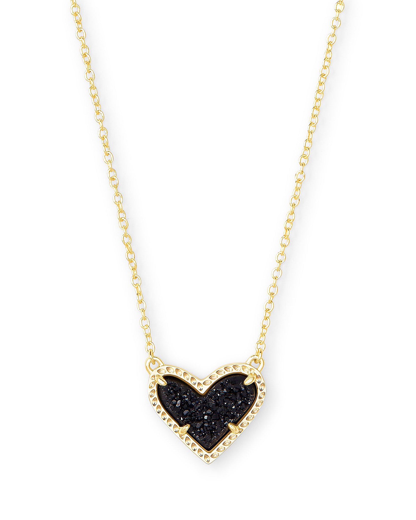 Kendra Scott Ari Heart Pendant Necklace in Black Drusy and Gold Plated