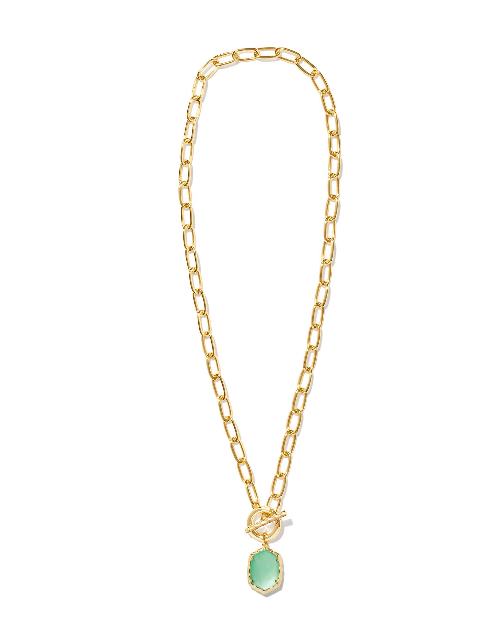 Kendra Scott Daphne Chain Link Pendant Necklace in Light Green Mother of Pearl and Gold