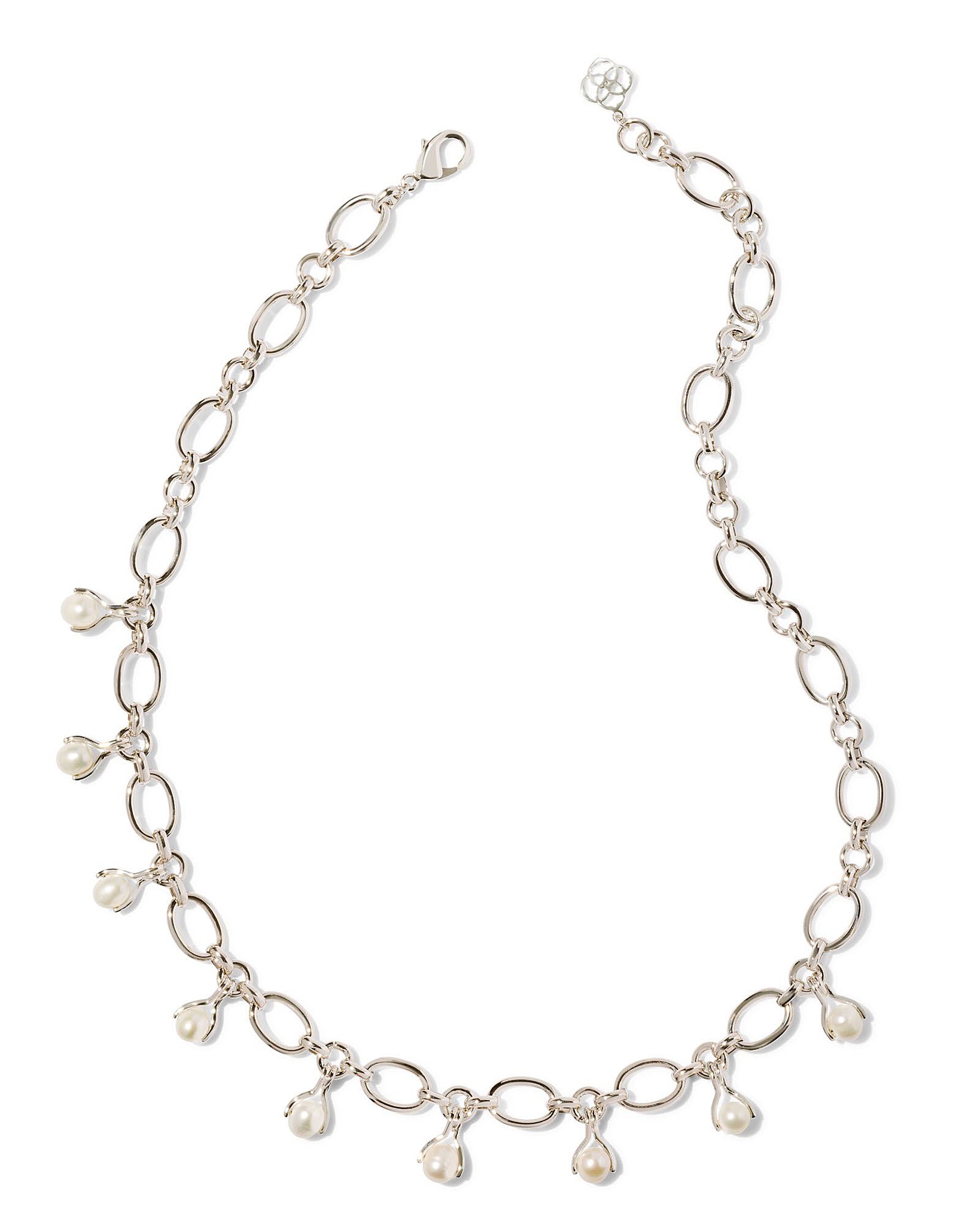 Kendra Scott Ashton Chain Charm Necklace in White Pearl and Rhodium Plated